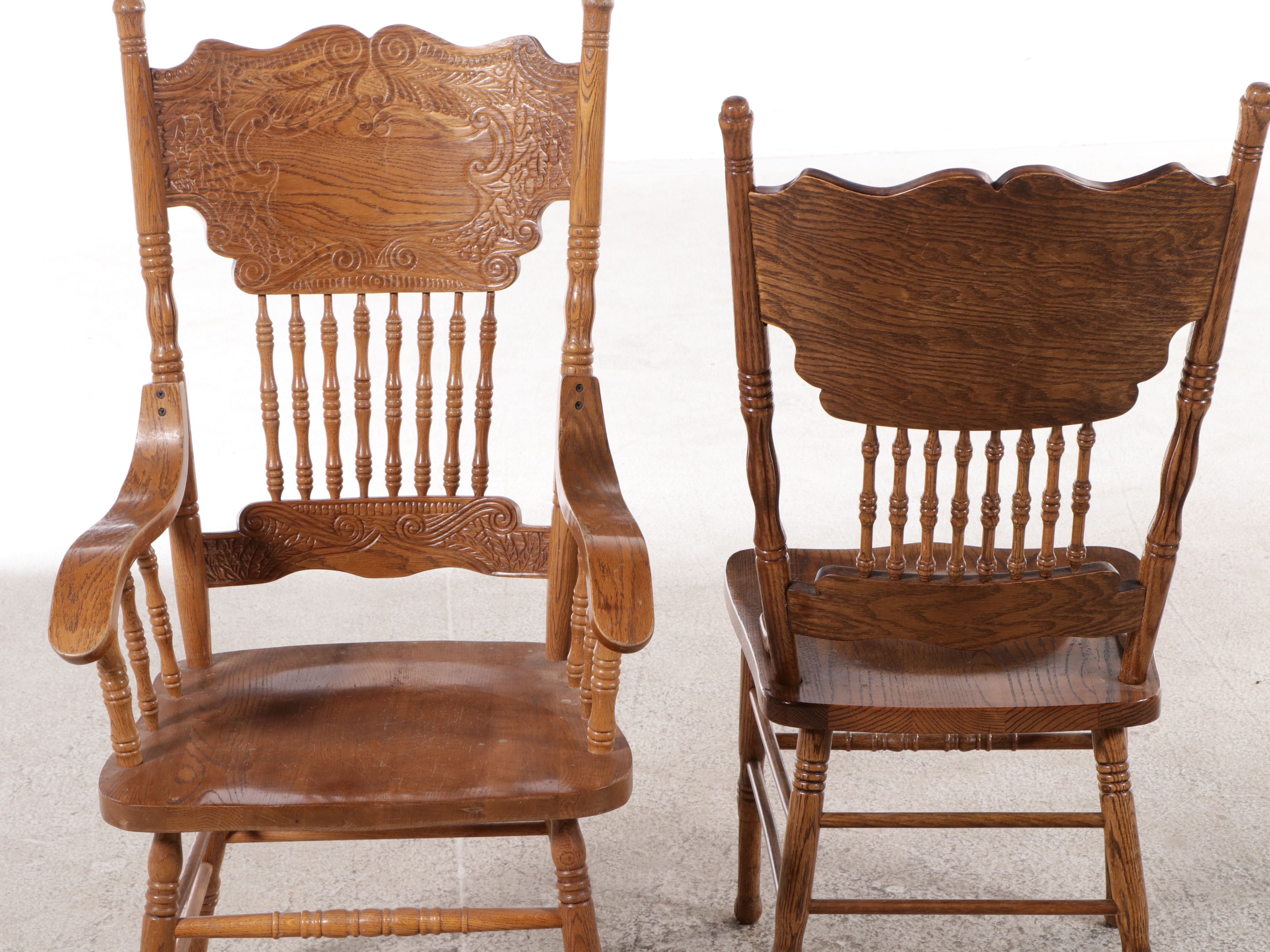 Oak Dining Table with Five Pressed Back Dining Chairs