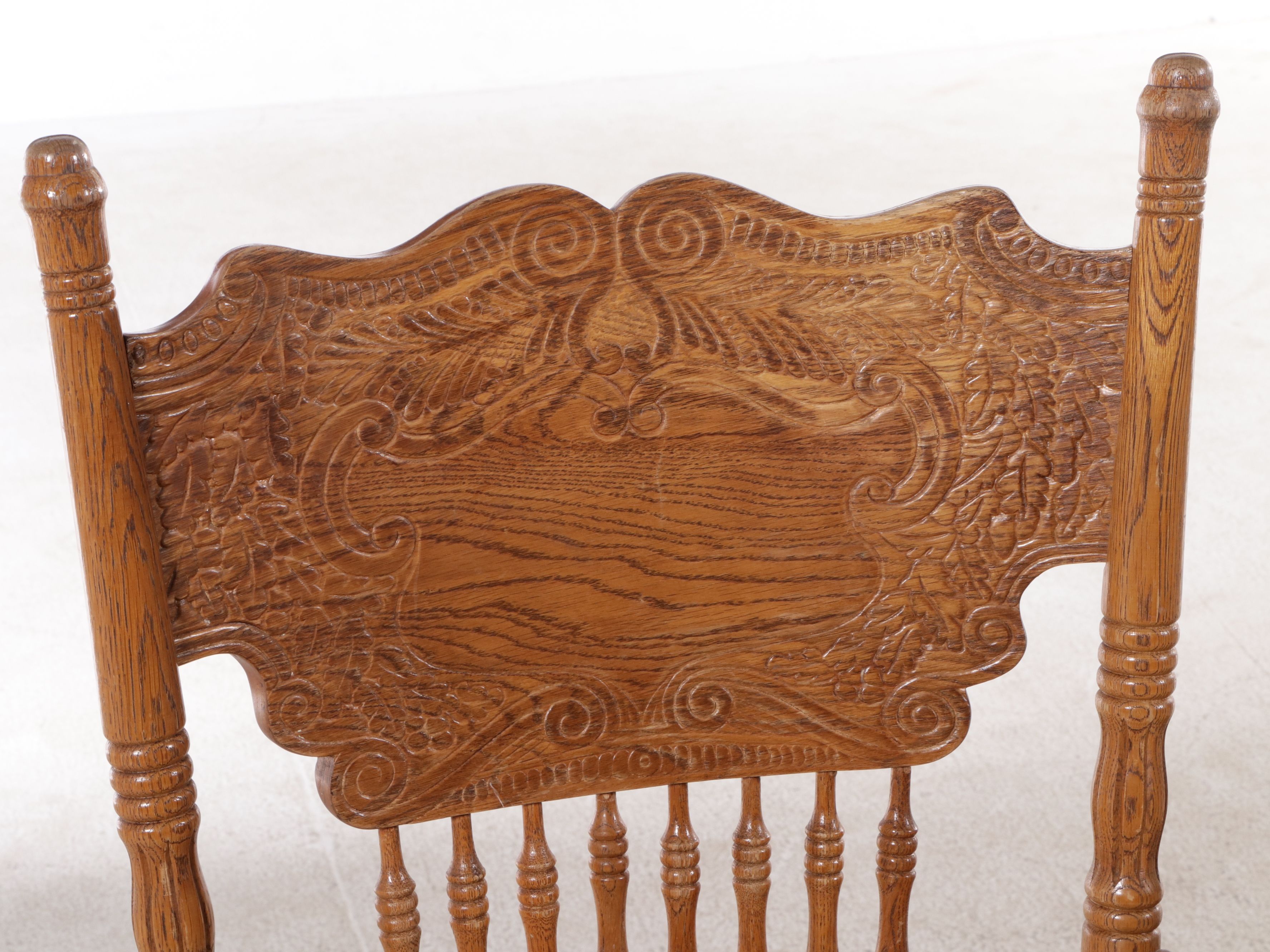 Oak Dining Table with Five Pressed Back Dining Chairs