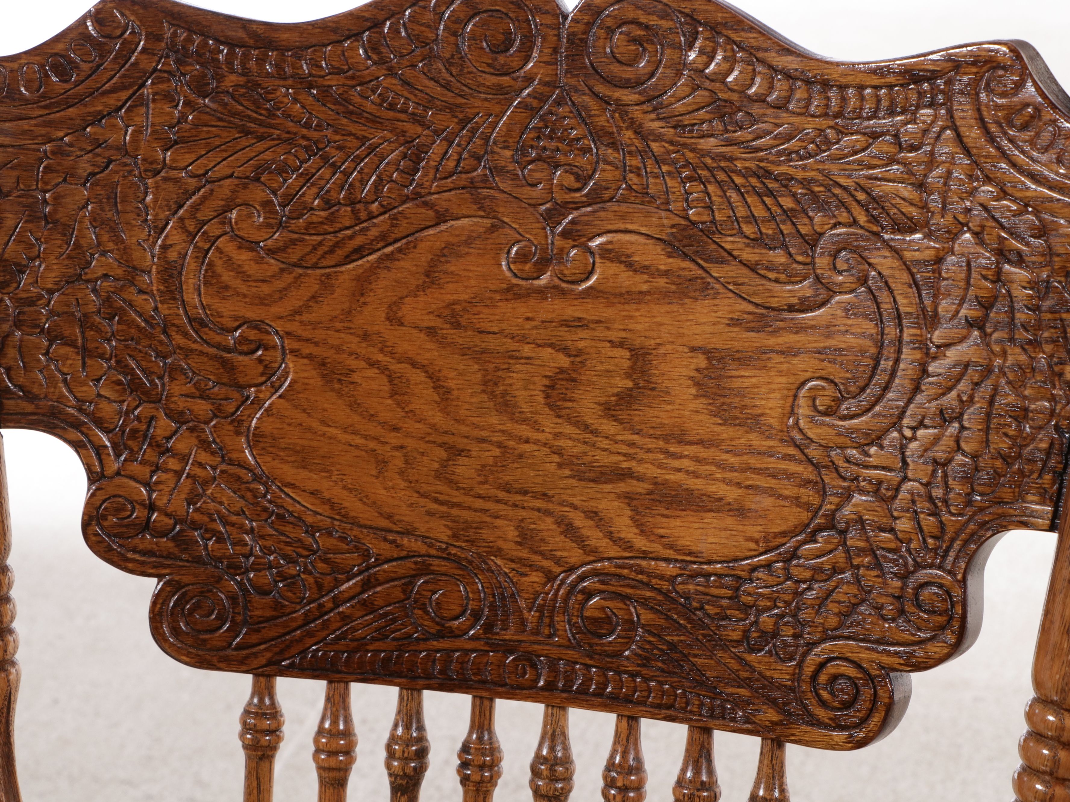 Oak Dining Table with Five Pressed Back Dining Chairs