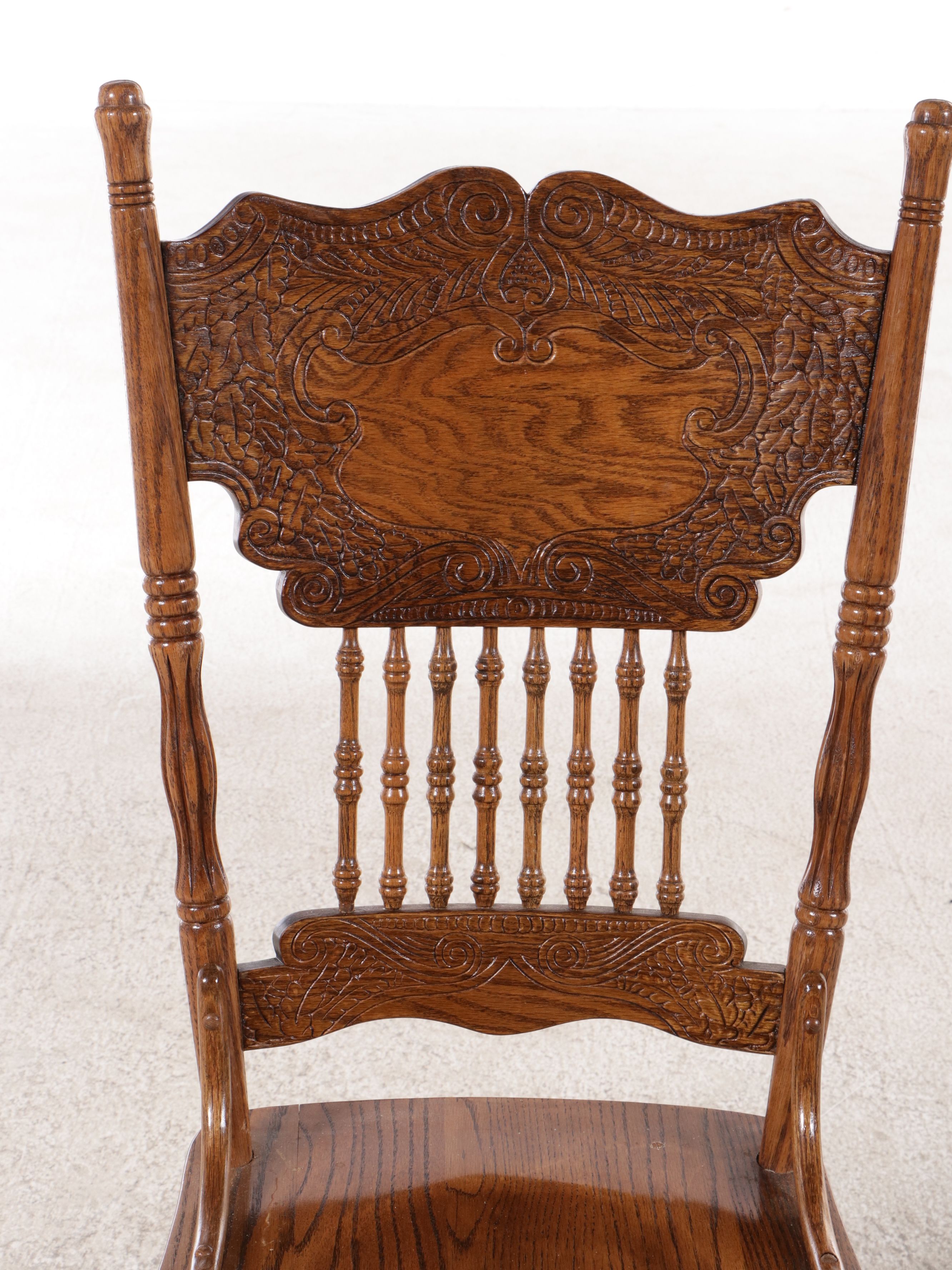 Oak Dining Table with Five Pressed Back Dining Chairs