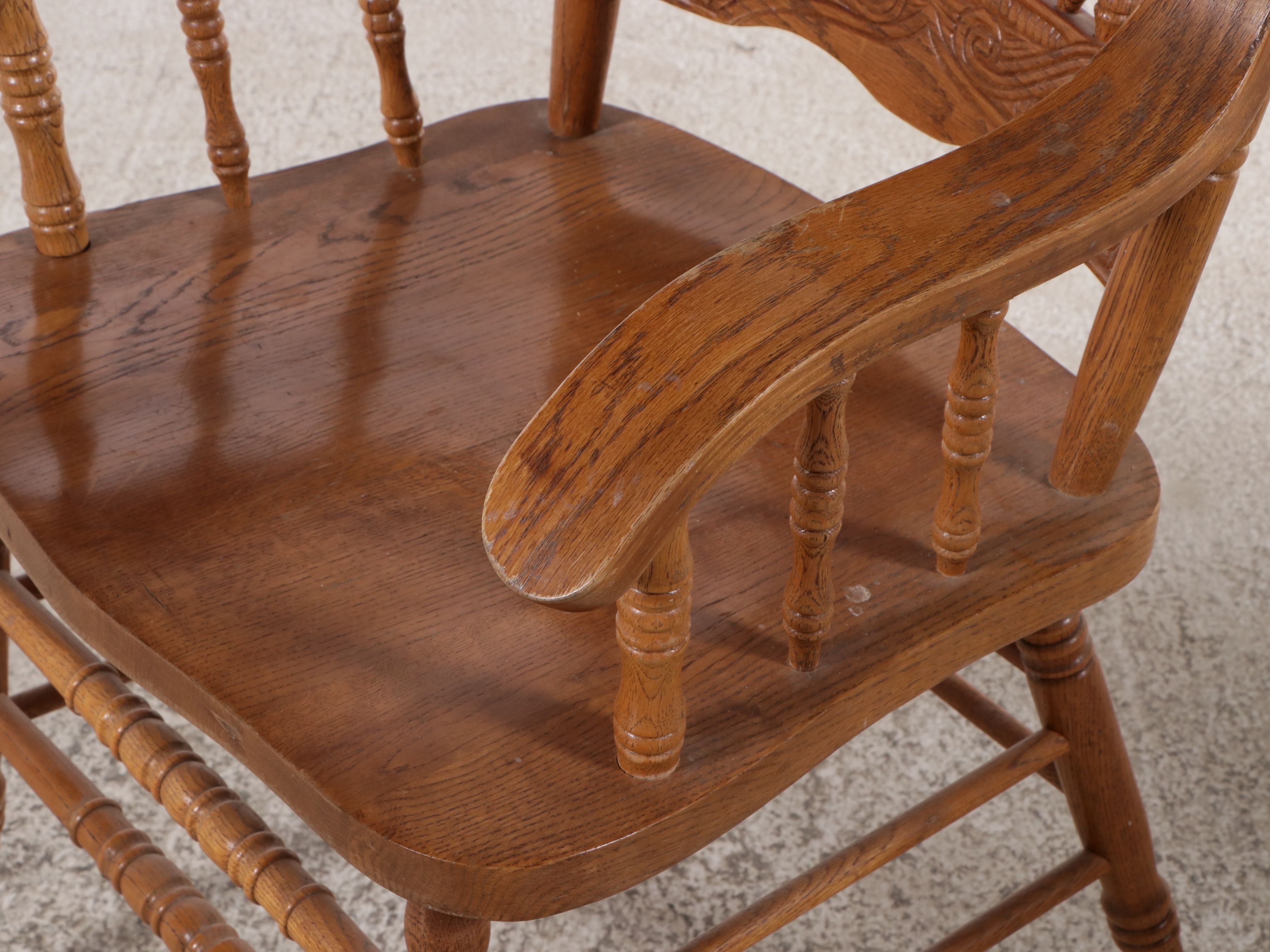 Oak Dining Table with Five Pressed Back Dining Chairs