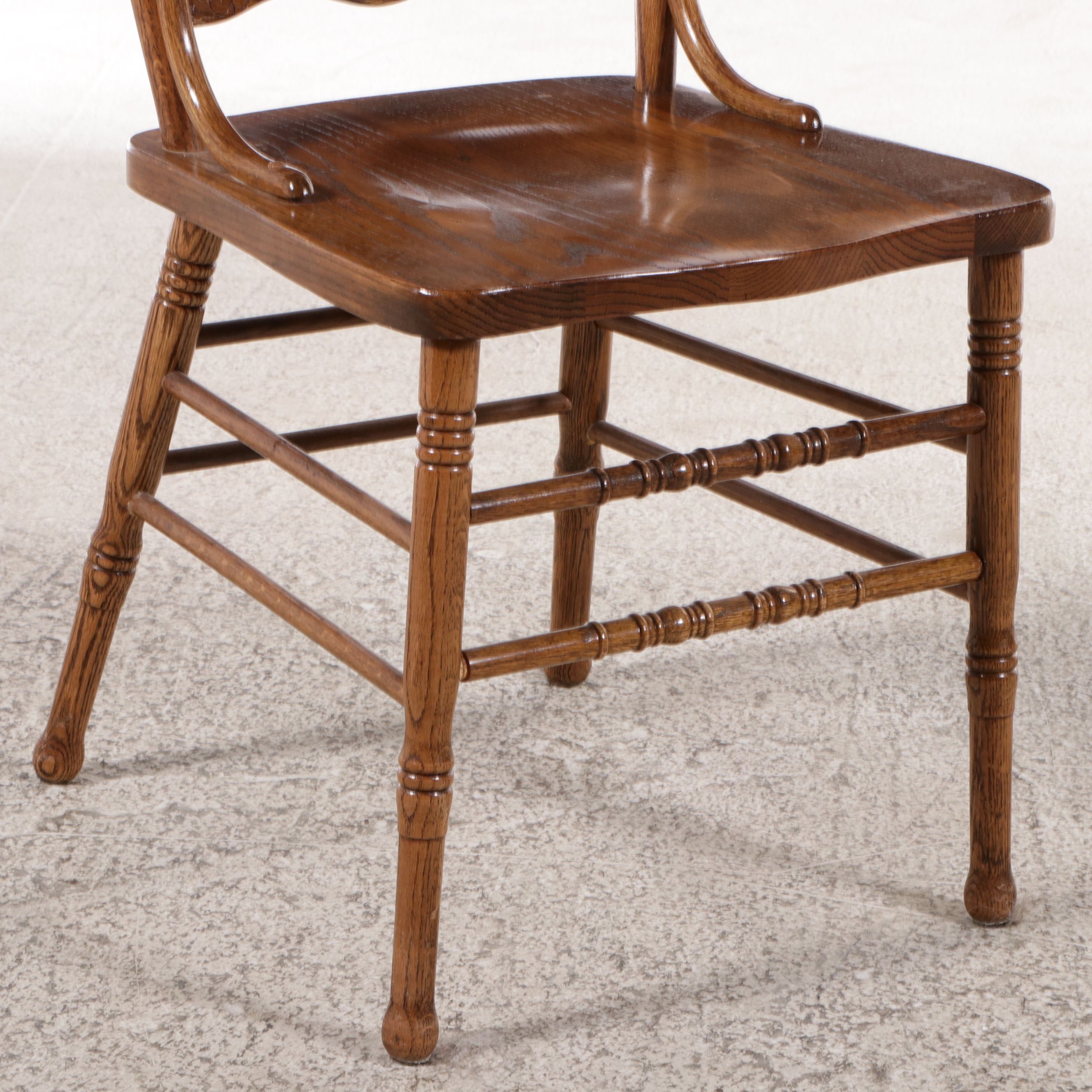 Oak Dining Table with Five Pressed Back Dining Chairs