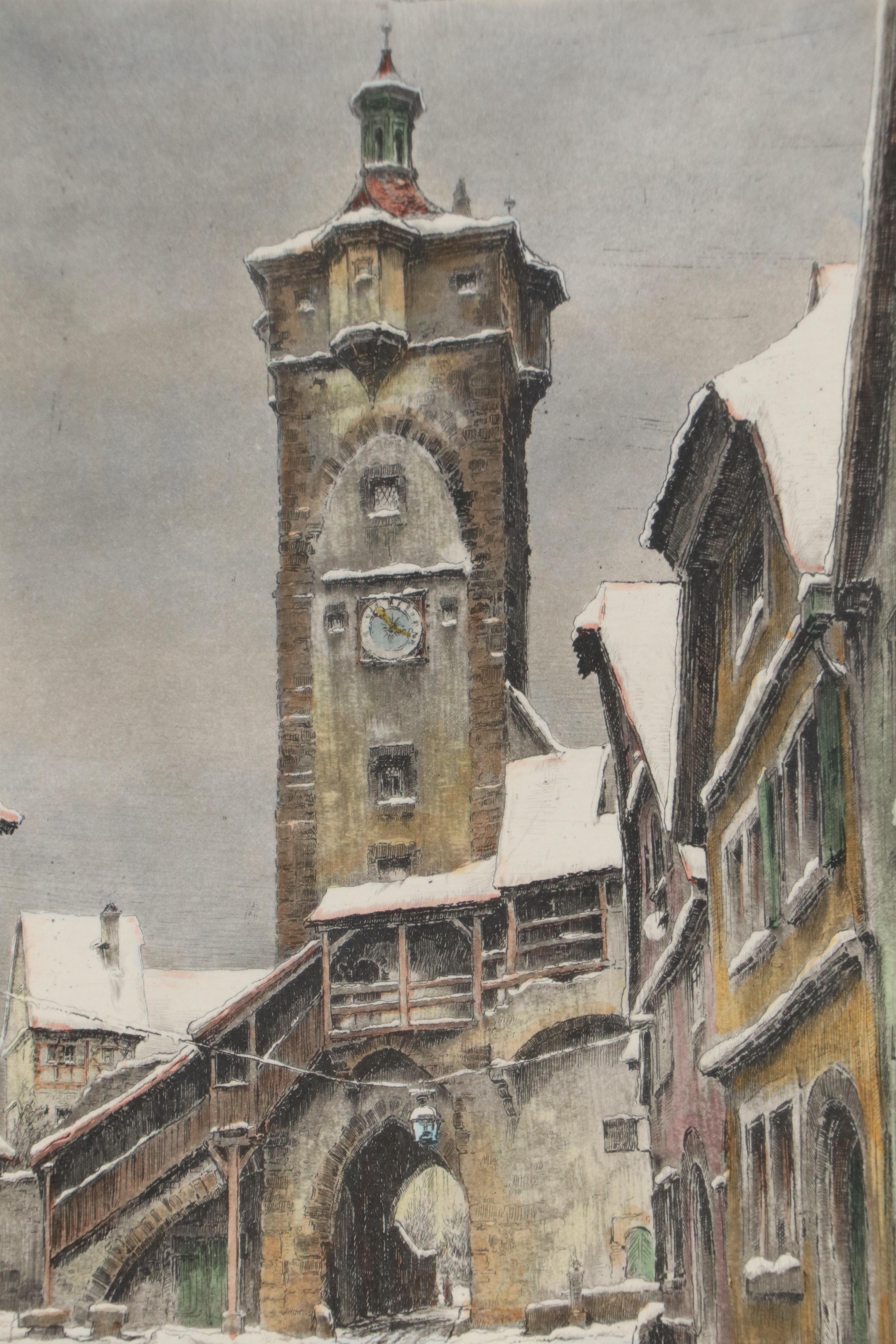 Paul Geissler Hand-Colored Etching "Rothenburg ob der Tauber," 20th Century