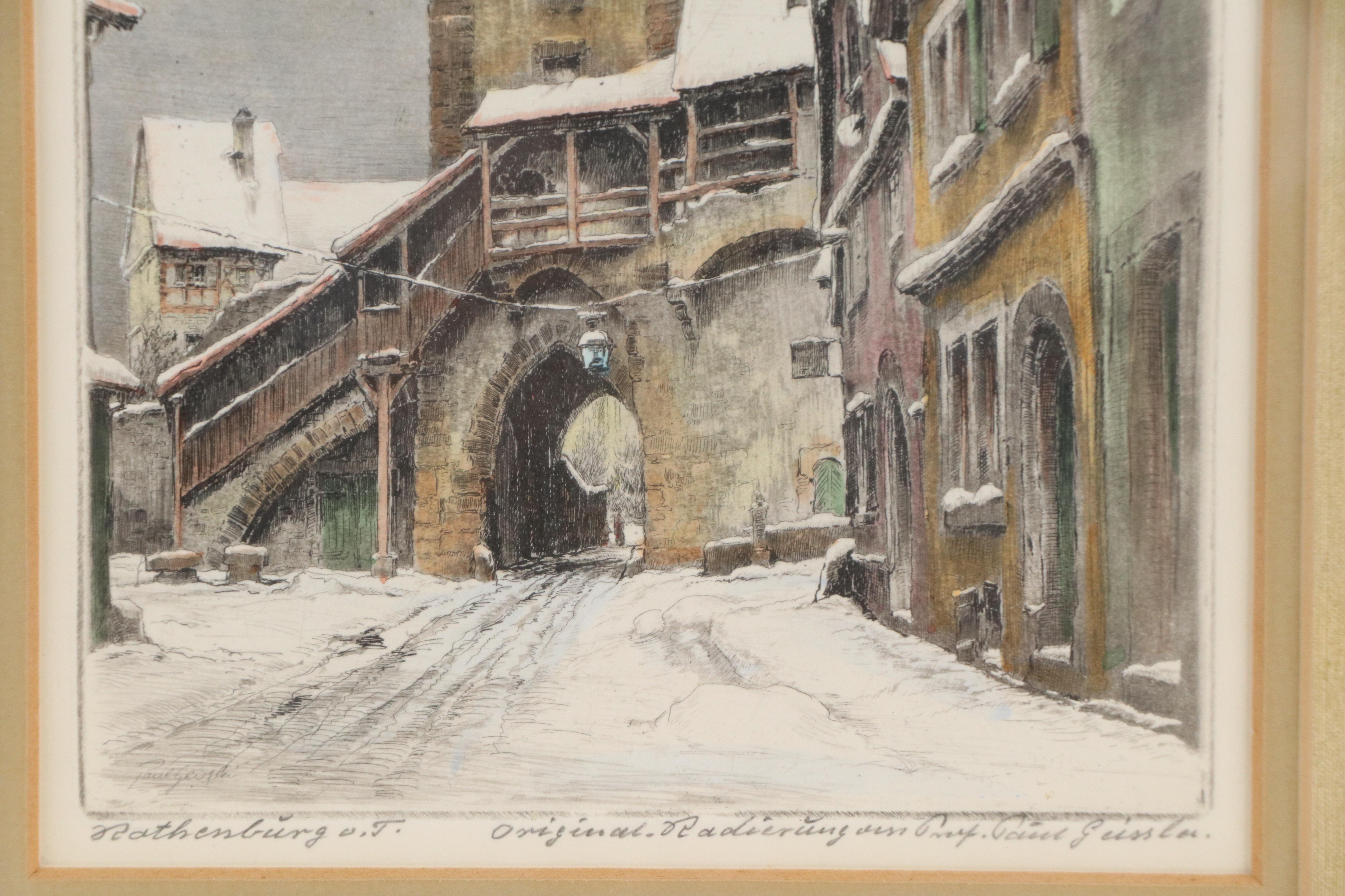 Paul Geissler Hand-Colored Etching "Rothenburg ob der Tauber," 20th Century