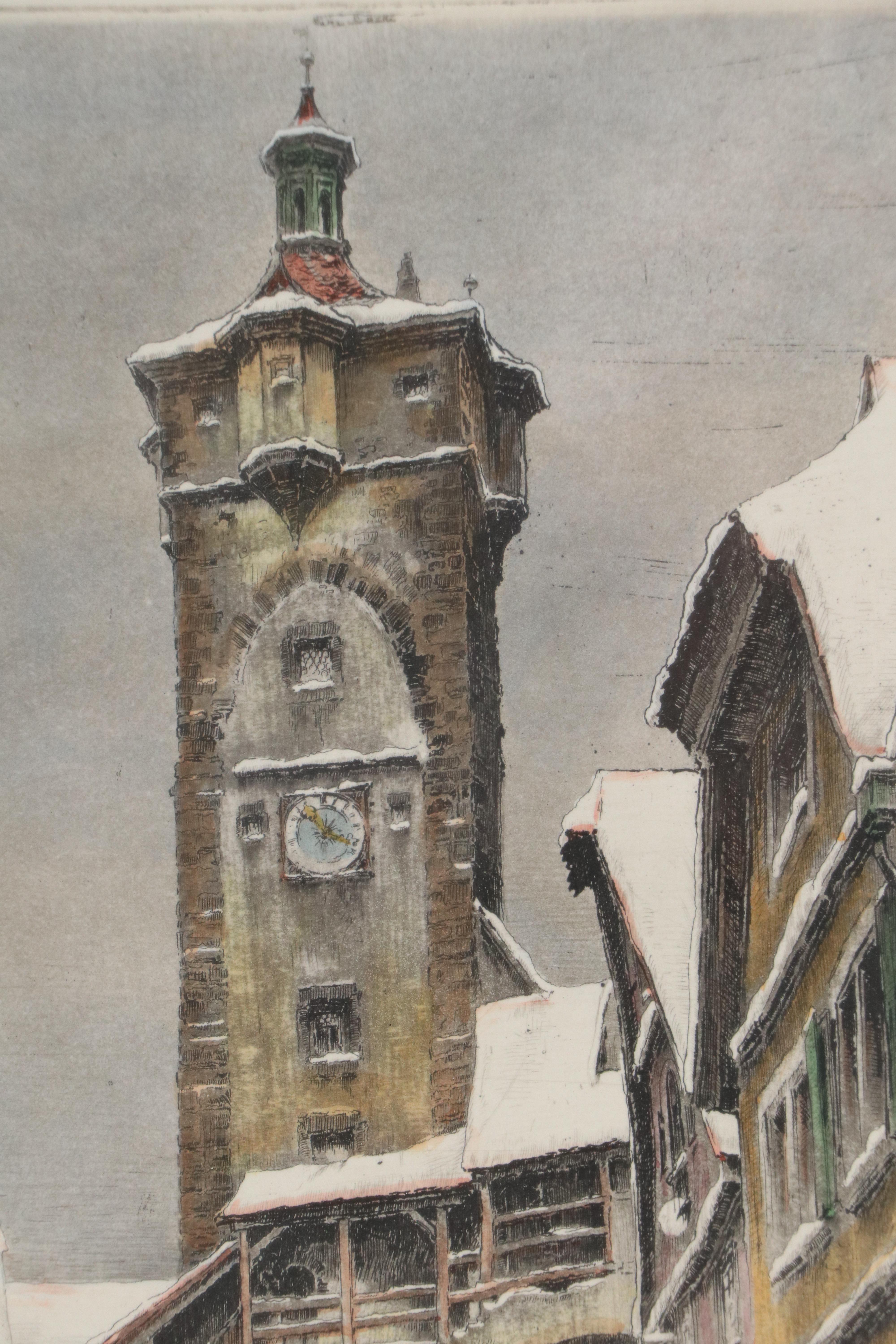 Paul Geissler Hand-Colored Etching "Rothenburg ob der Tauber," 20th Century