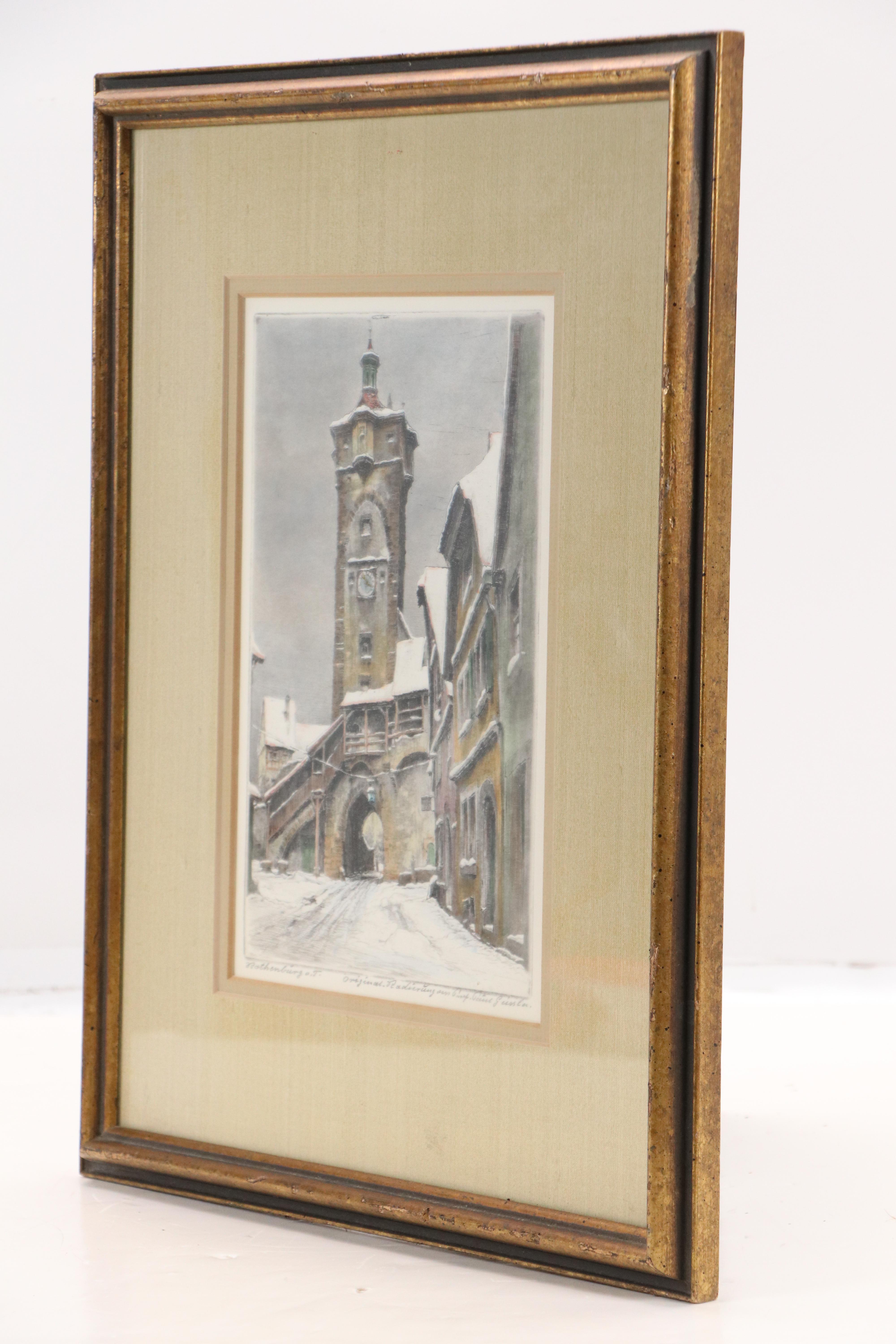 Paul Geissler Hand-Colored Etching "Rothenburg ob der Tauber," 20th Century