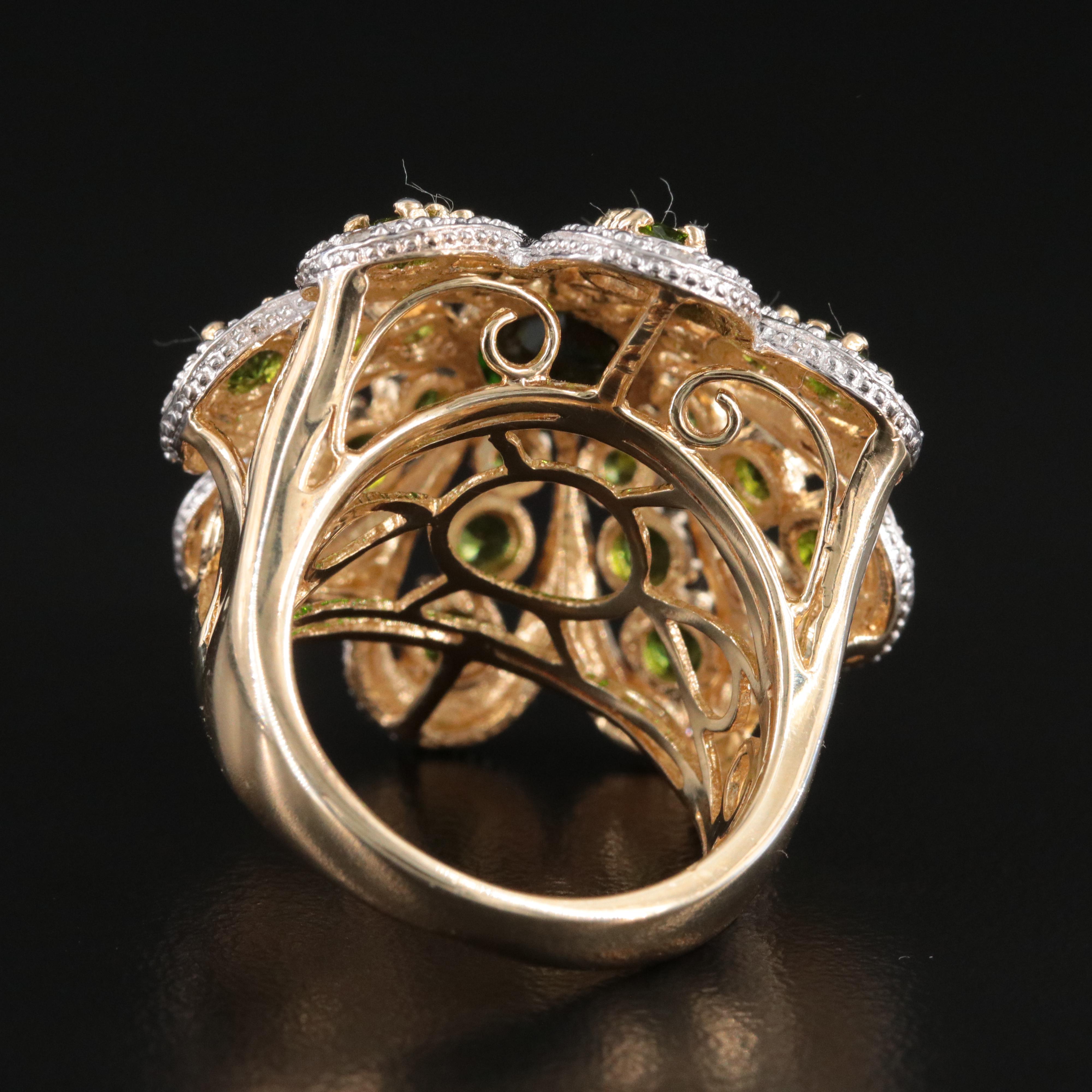 Sterling Diopside and Diamond Flower Ring