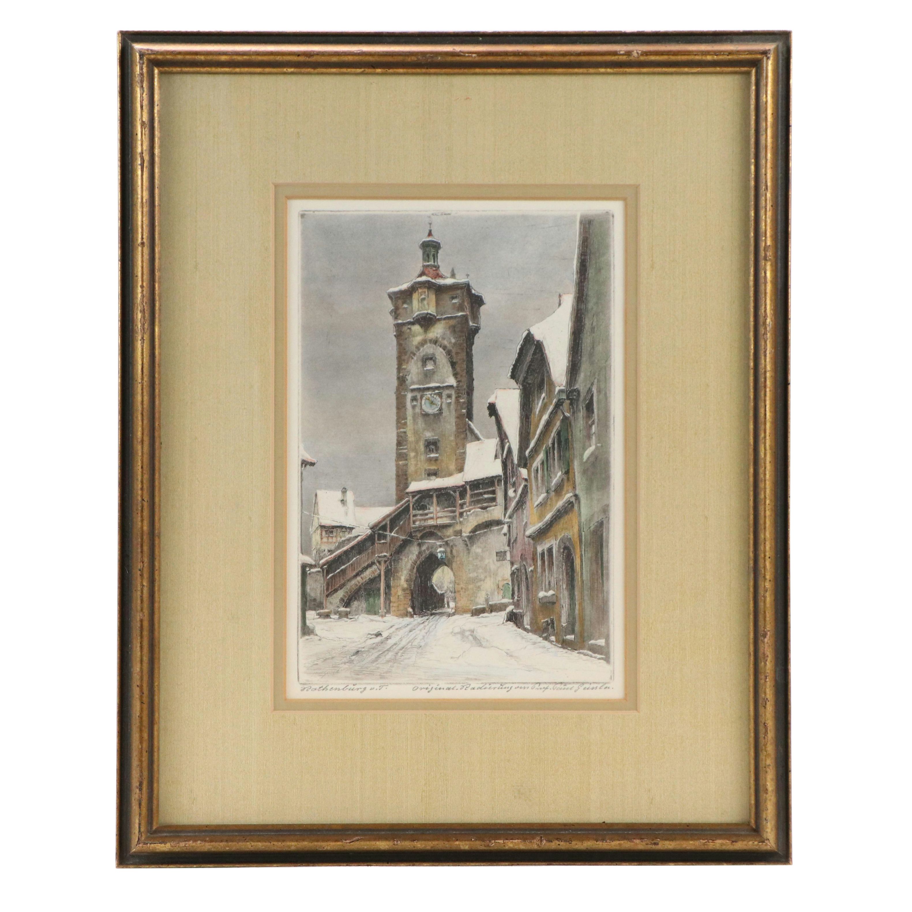 Paul Geissler Hand-Colored Etching "Rothenburg ob der Tauber," 20th Century