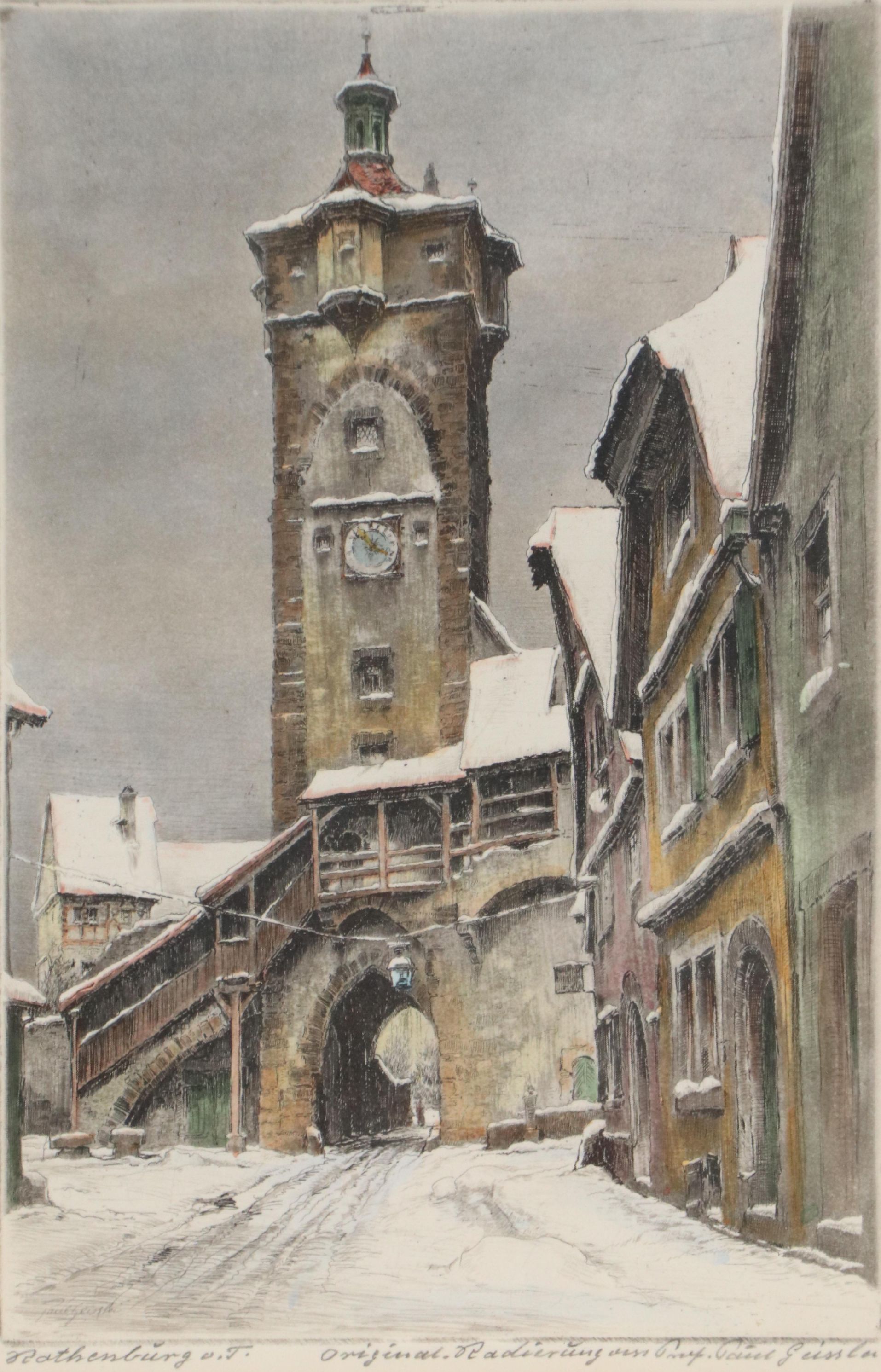 Paul Geissler Hand-Colored Etching "Rothenburg ob der Tauber," 20th Century