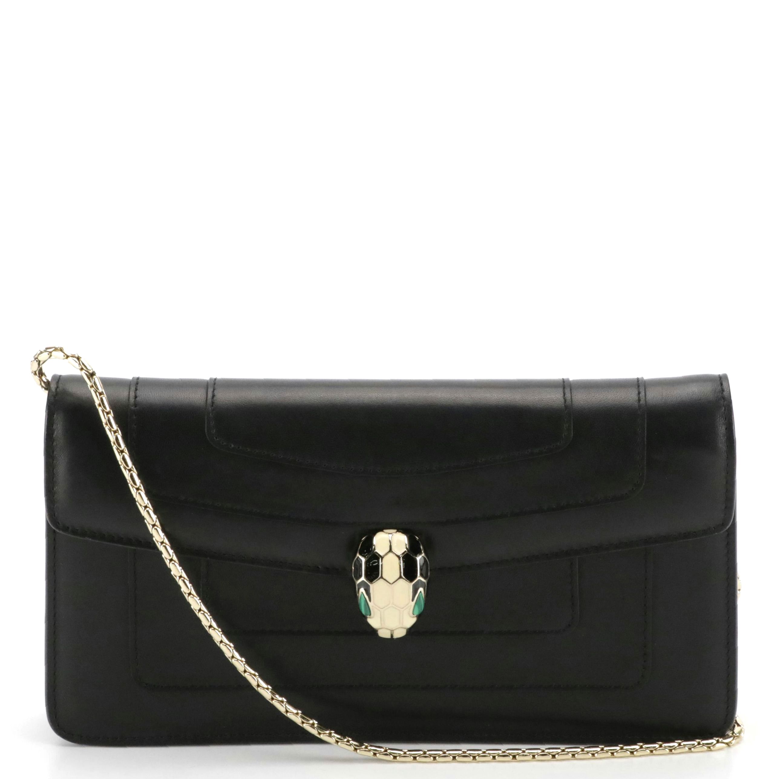 BVLGARI Serpenti Forever Front-Flap Shoulder Bag in Black Lambskin Leather