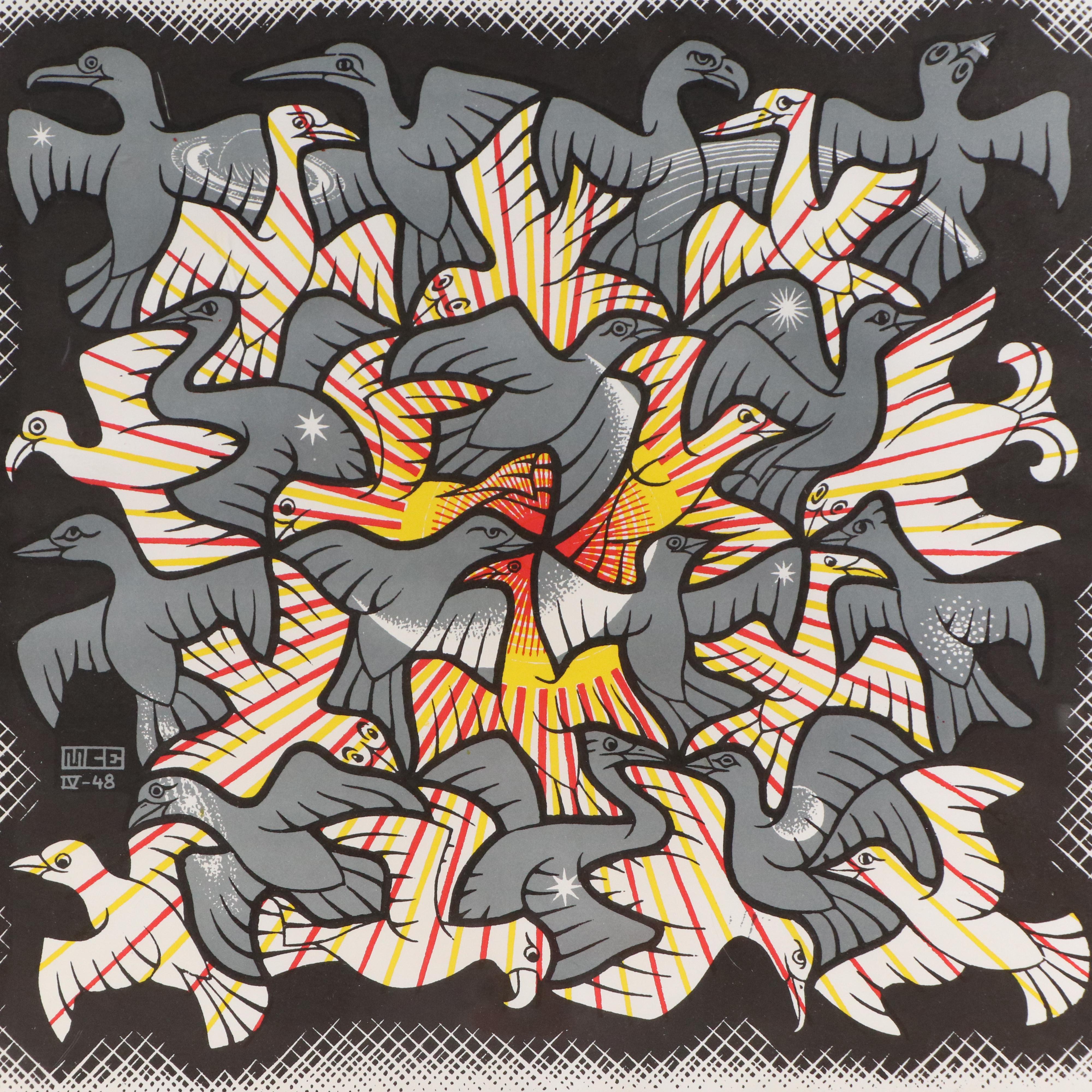 Color Lithograph After M. C. Escher "Sun and Moon"