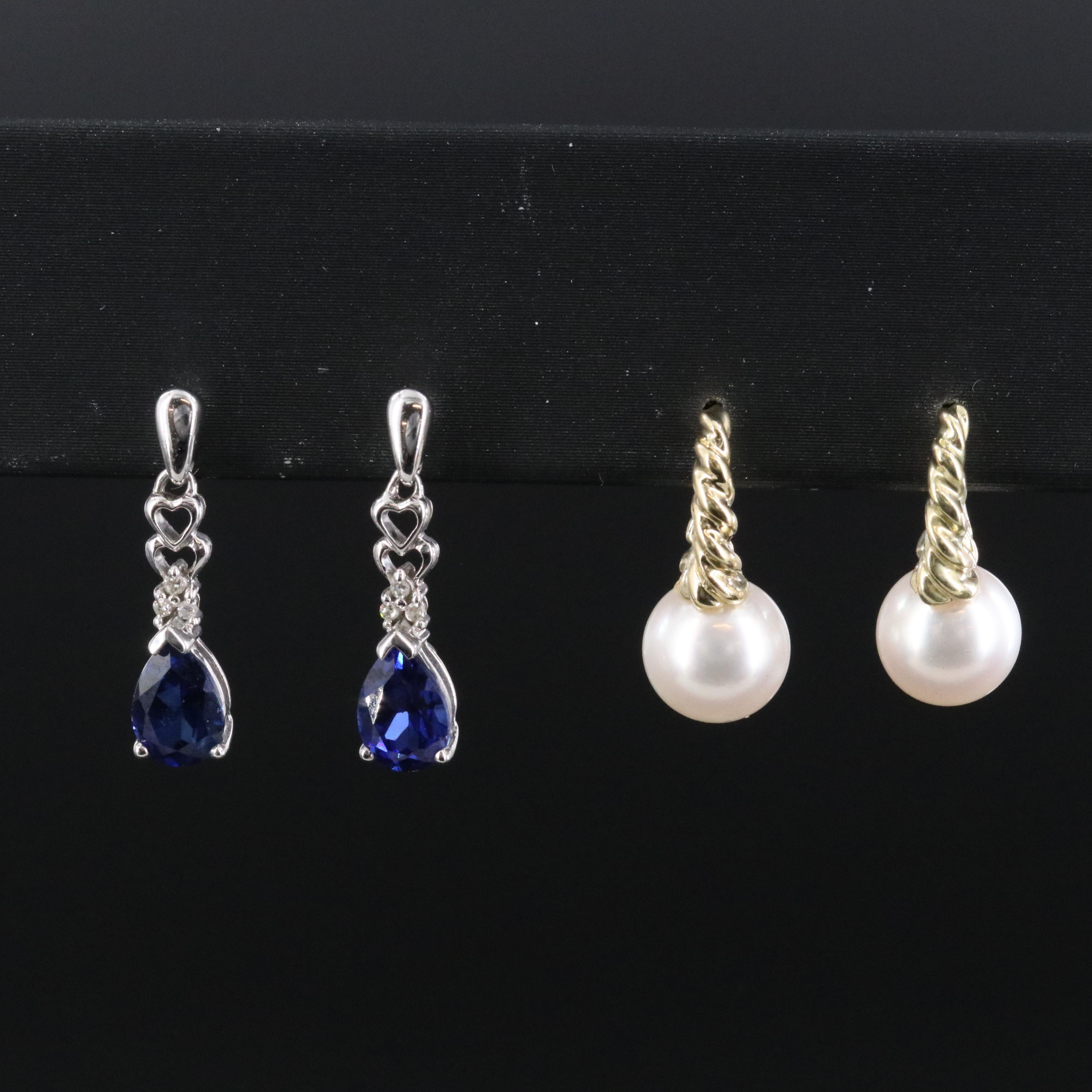 10K and 18K Pearl, Sapphire, and Diamond Earrings