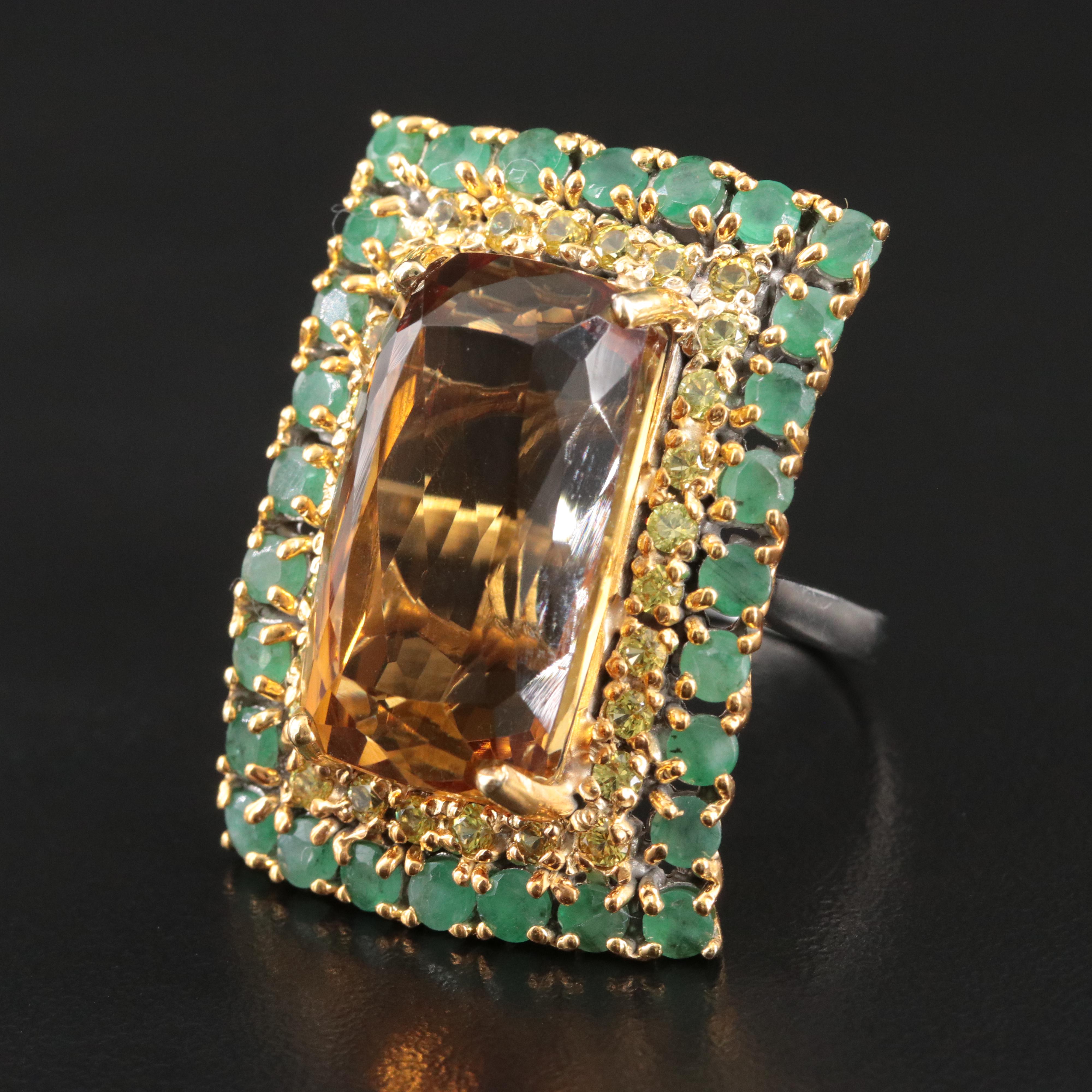 Sterling Citrine, Emerald and Sapphire Ring