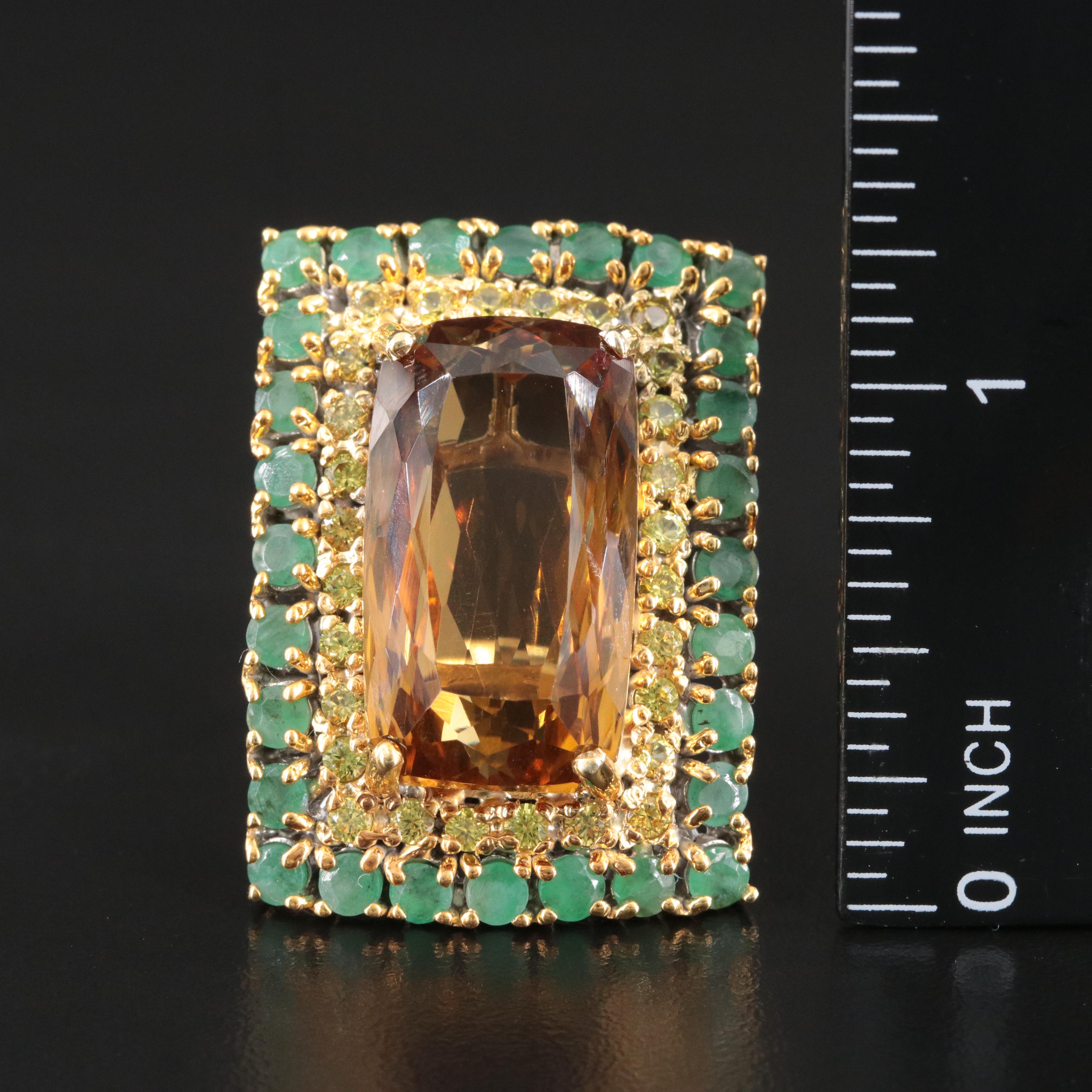 Sterling Citrine, Emerald and Sapphire Ring