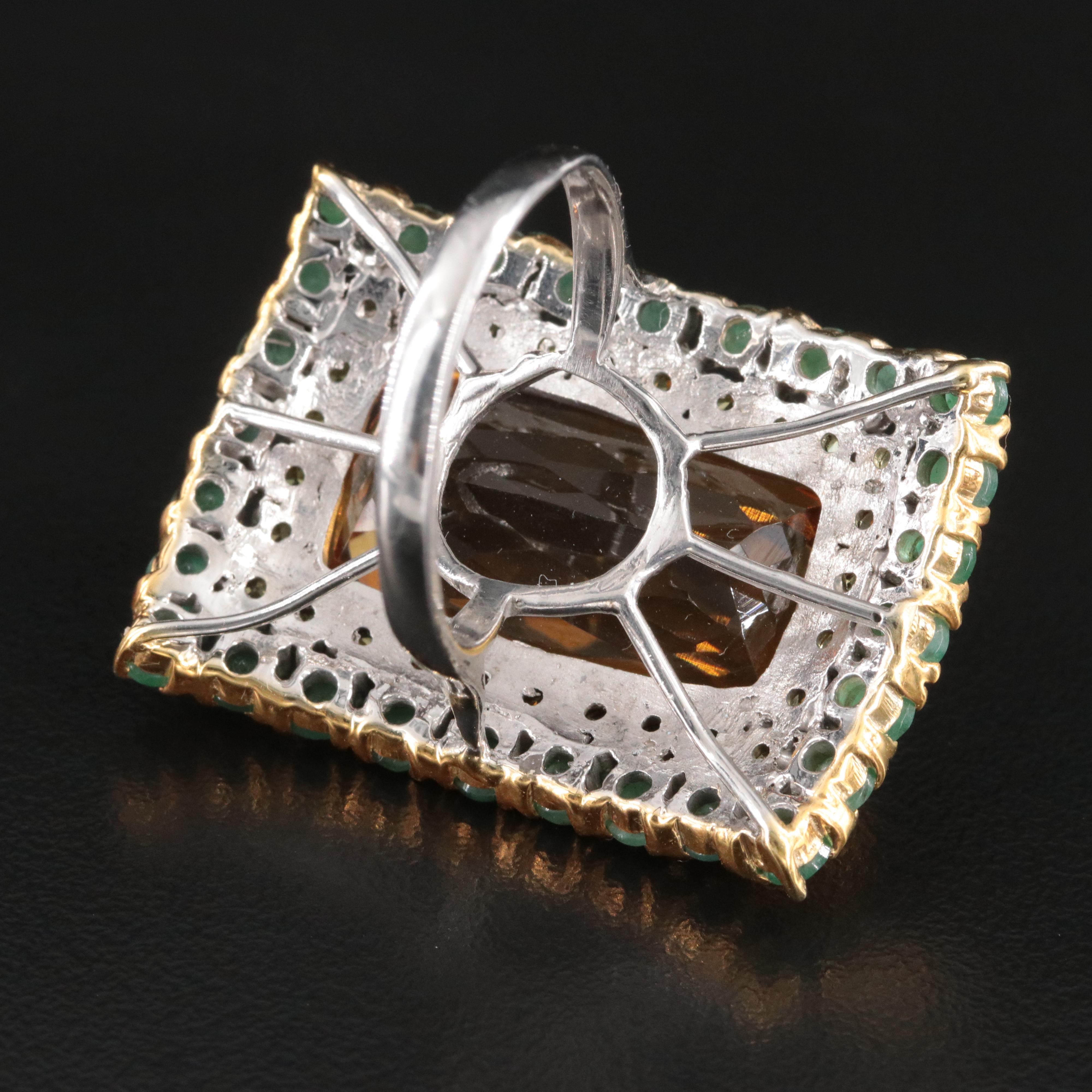 Sterling Citrine, Emerald and Sapphire Ring