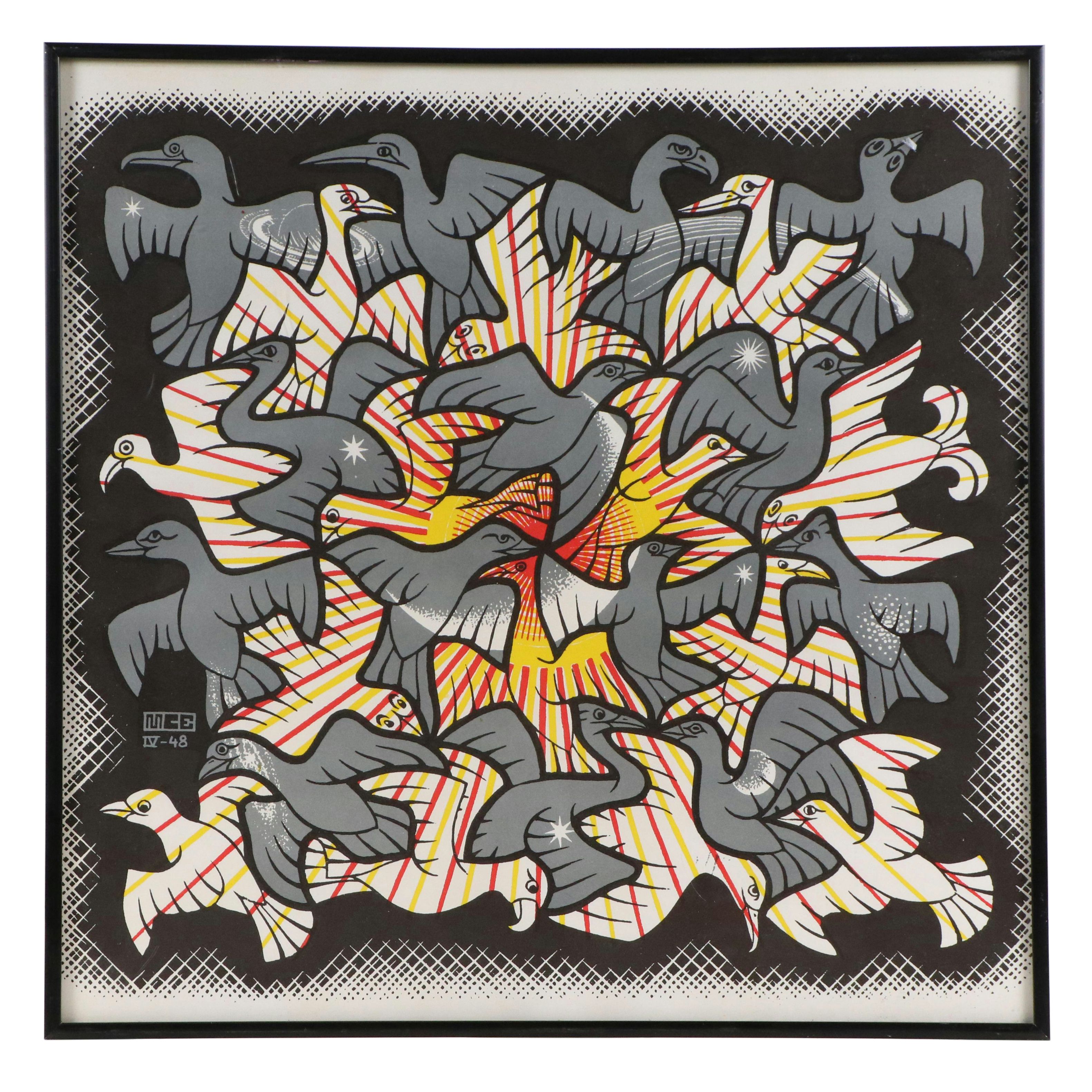 Color Lithograph After M. C. Escher "Sun and Moon"