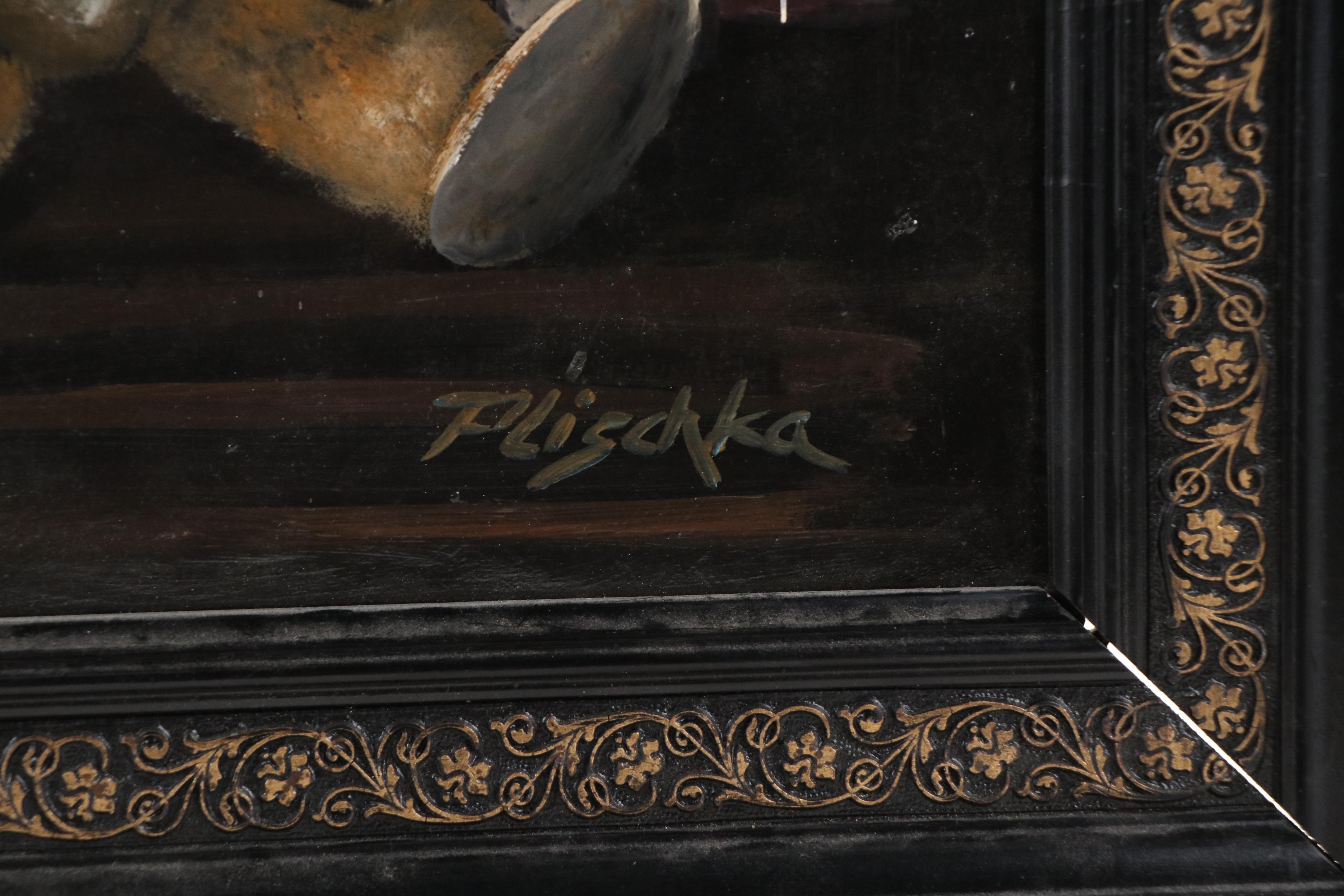 Plischka Oil Painting of Two Teddy Bears, Circa Mid-20th Century