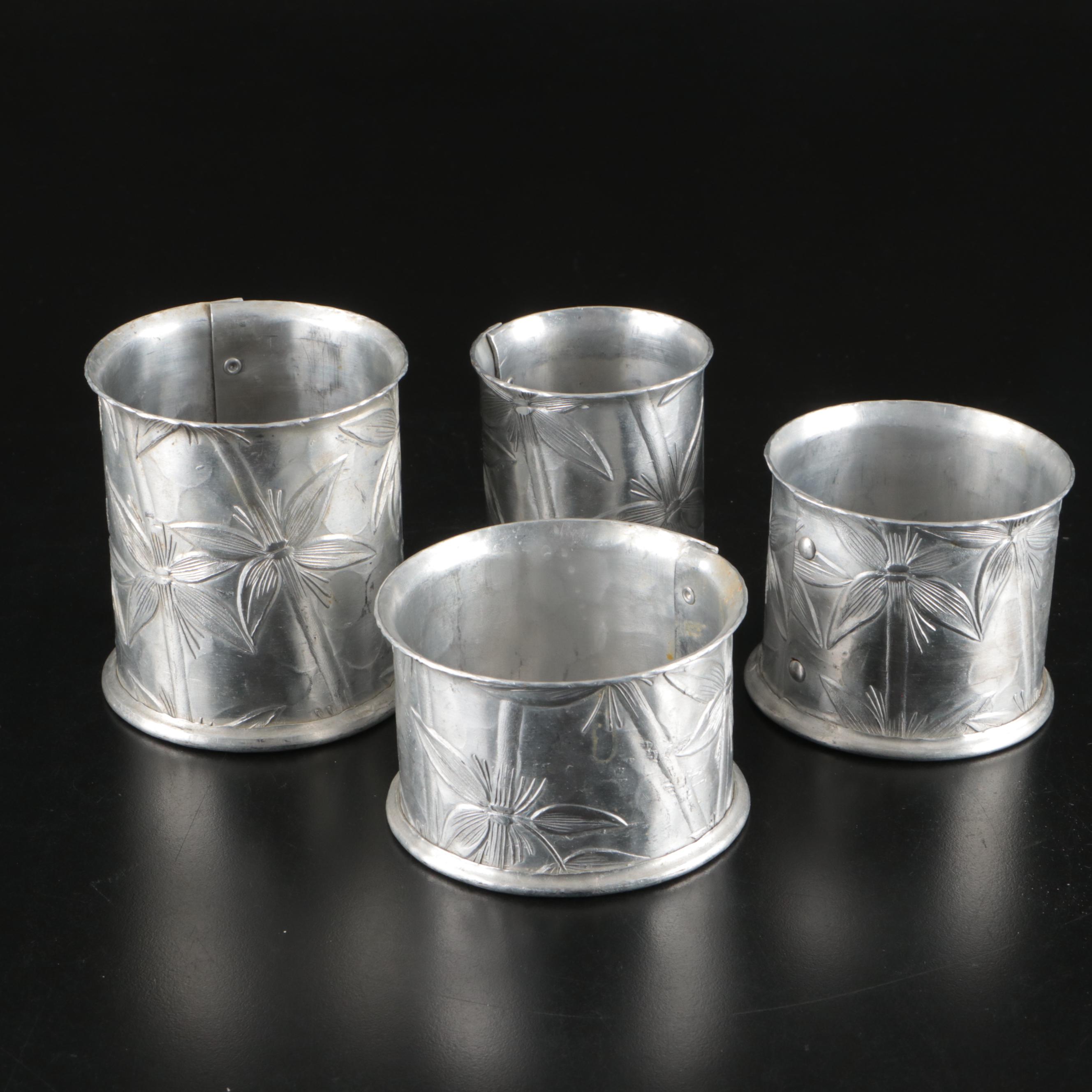 Italian Hammered Aluminum Ice Bucket, Repoussé Coasters and More Metal Serveware