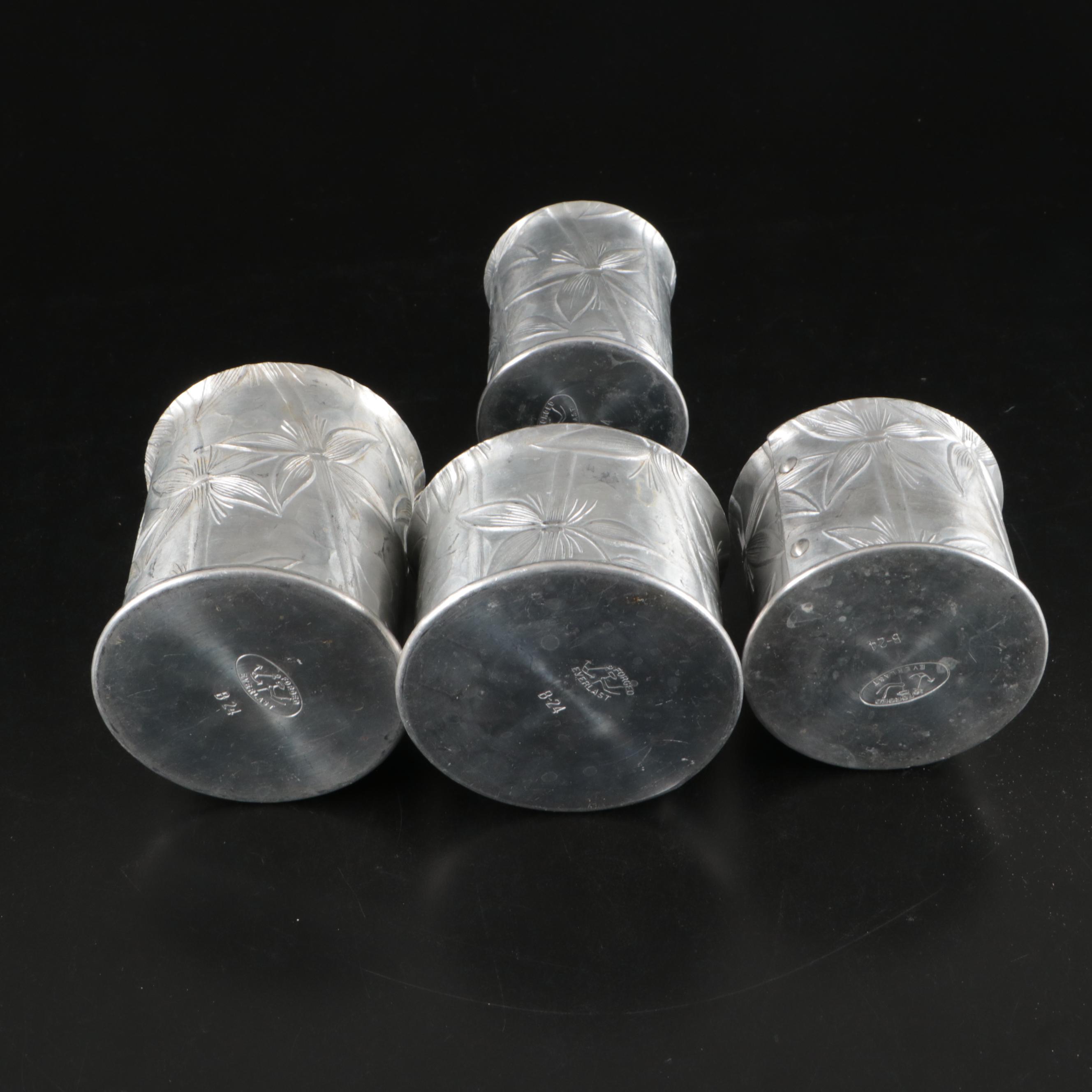 Italian Hammered Aluminum Ice Bucket, Repoussé Coasters and More Metal Serveware