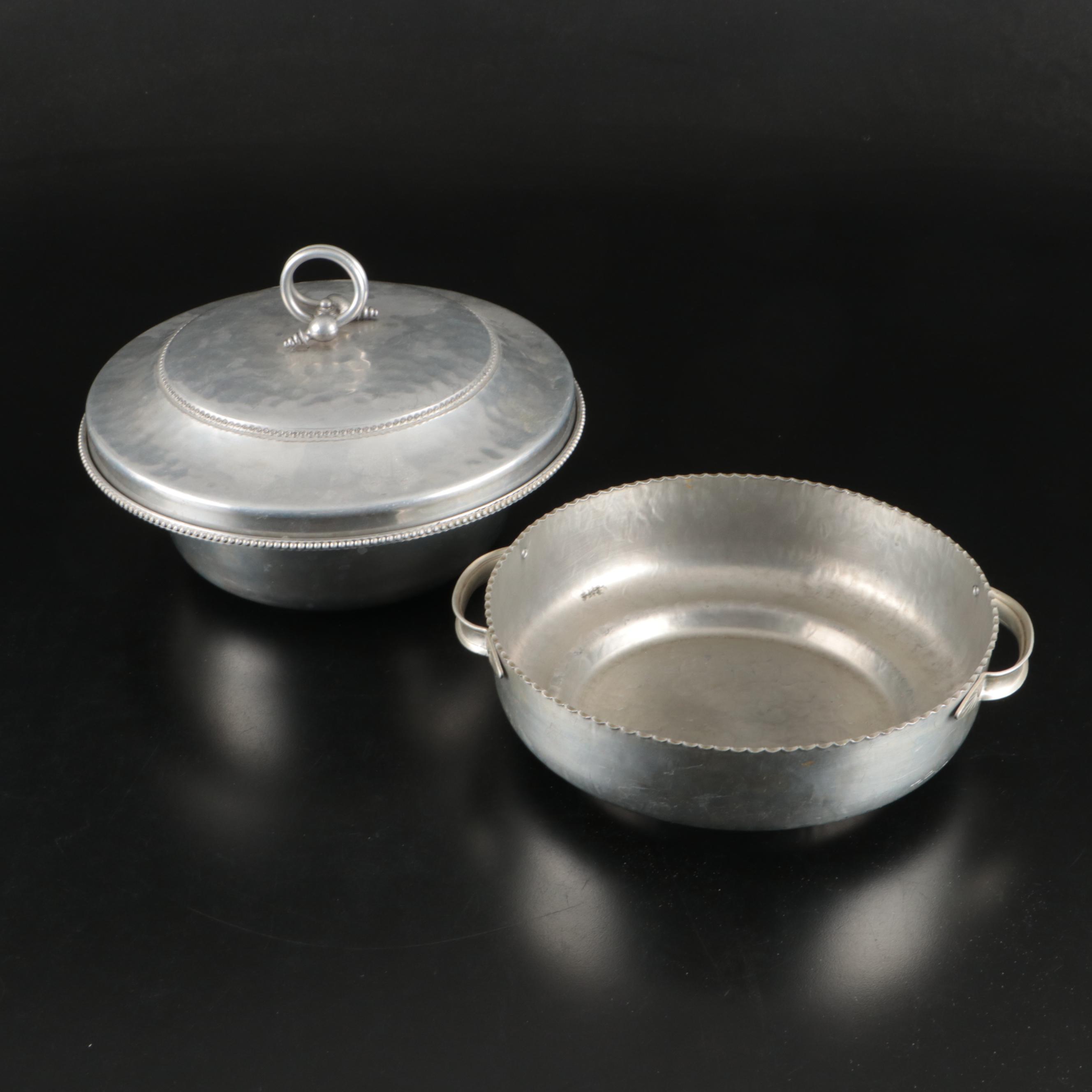 Italian Hammered Aluminum Ice Bucket, Repoussé Coasters and More Metal Serveware