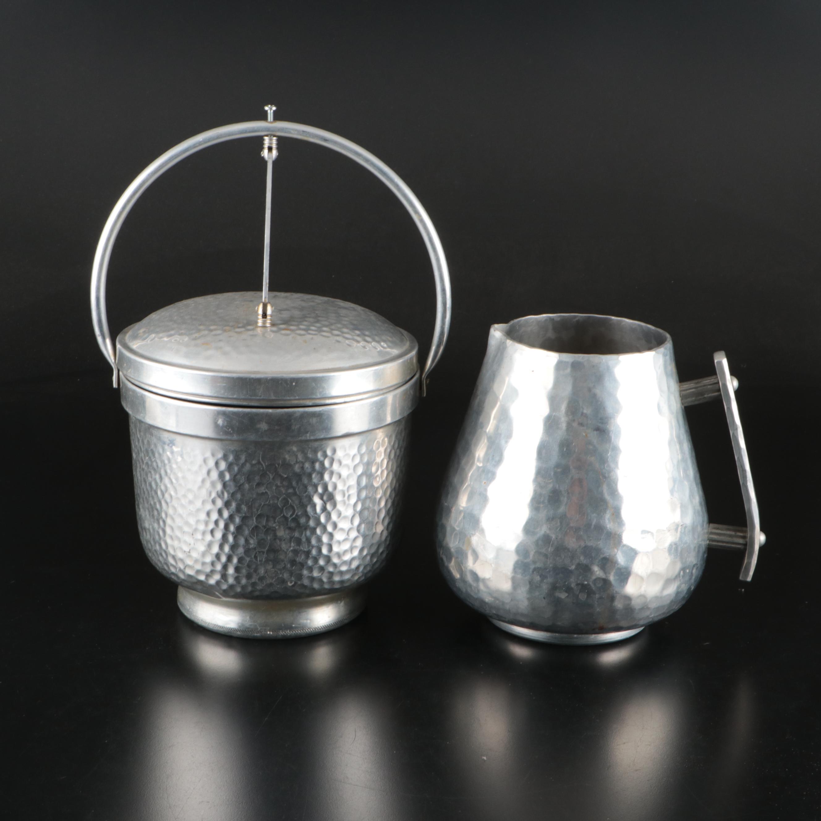 Italian Hammered Aluminum Ice Bucket, Repoussé Coasters and More Metal Serveware