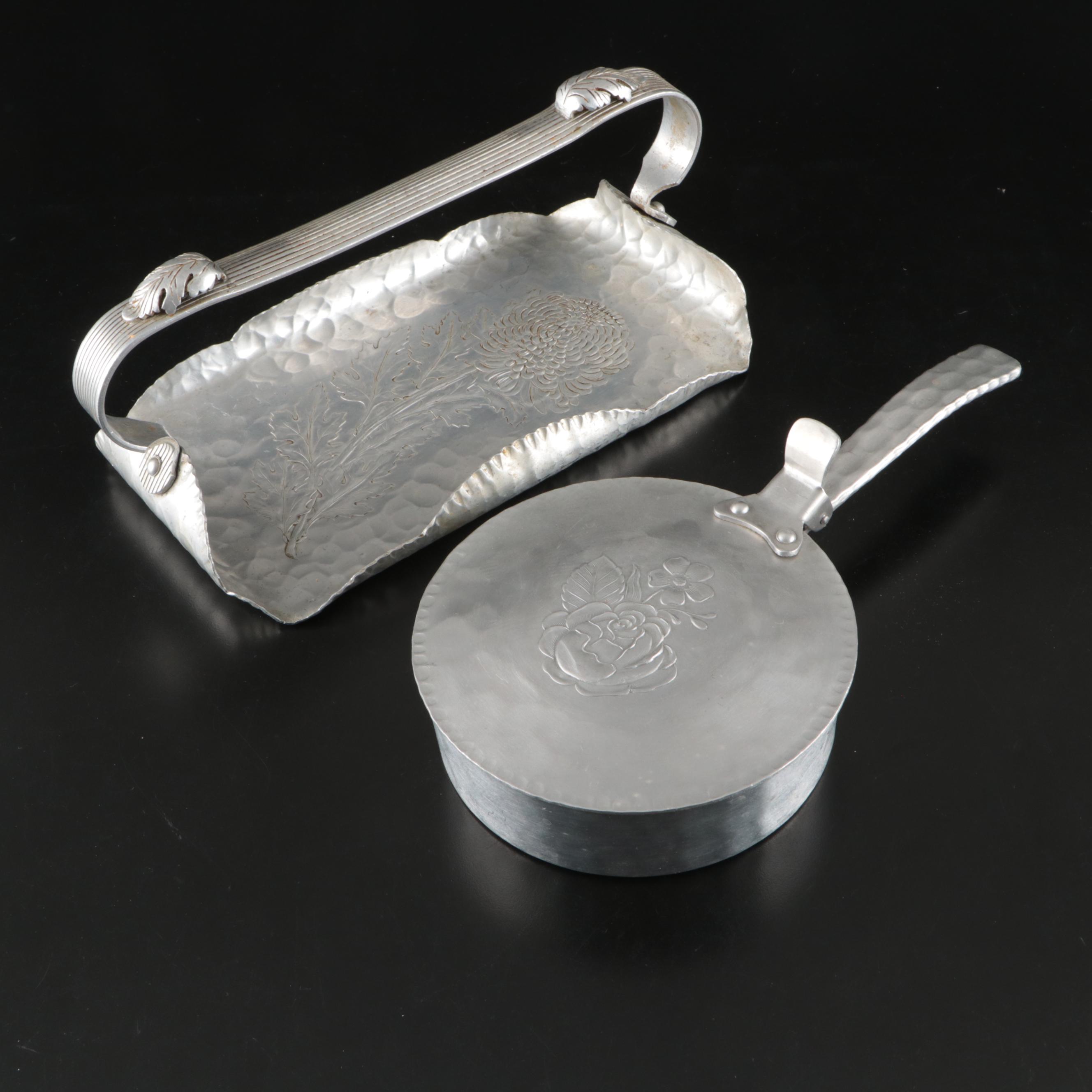 Italian Hammered Aluminum Ice Bucket, Repoussé Coasters and More Metal Serveware