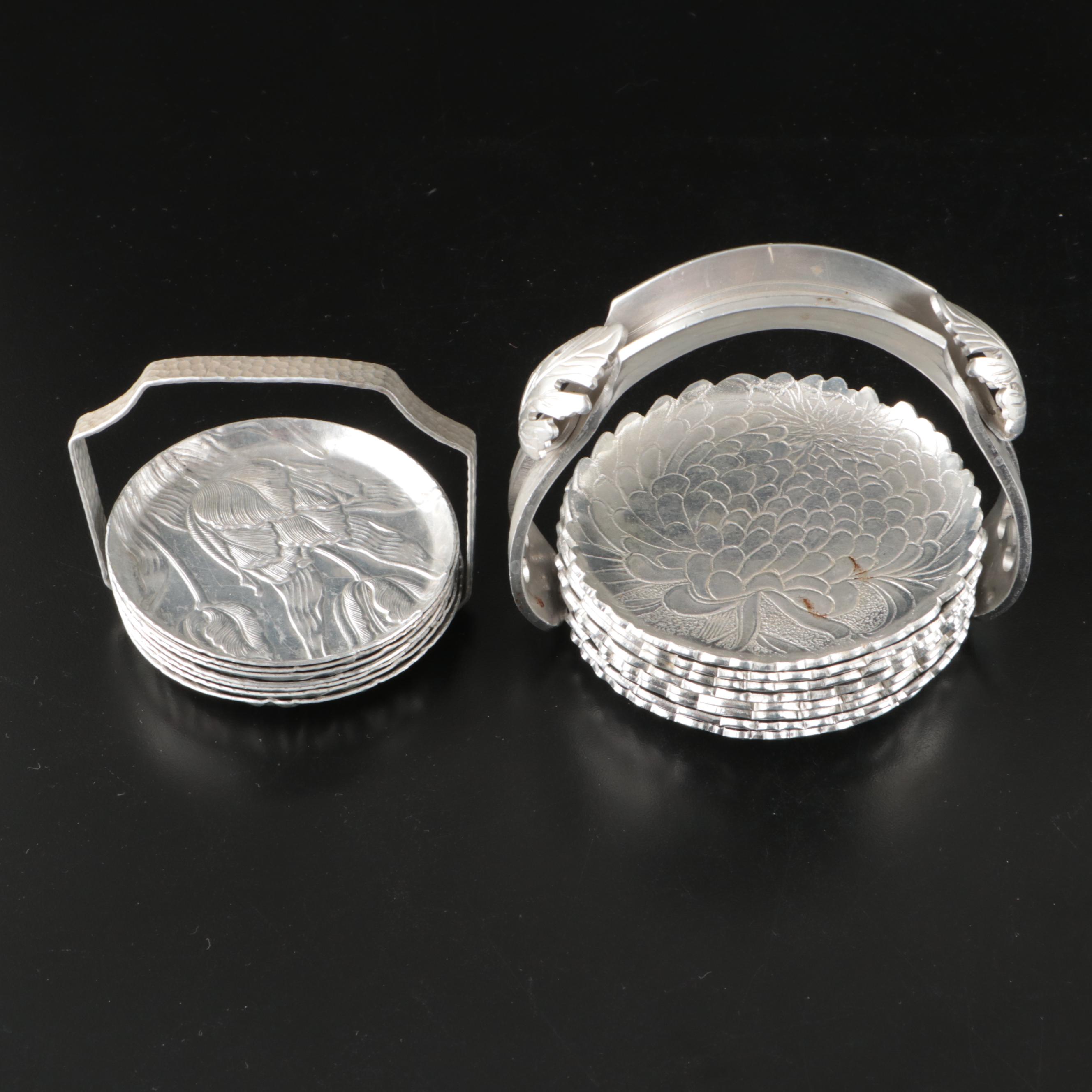 Italian Hammered Aluminum Ice Bucket, Repoussé Coasters and More Metal Serveware