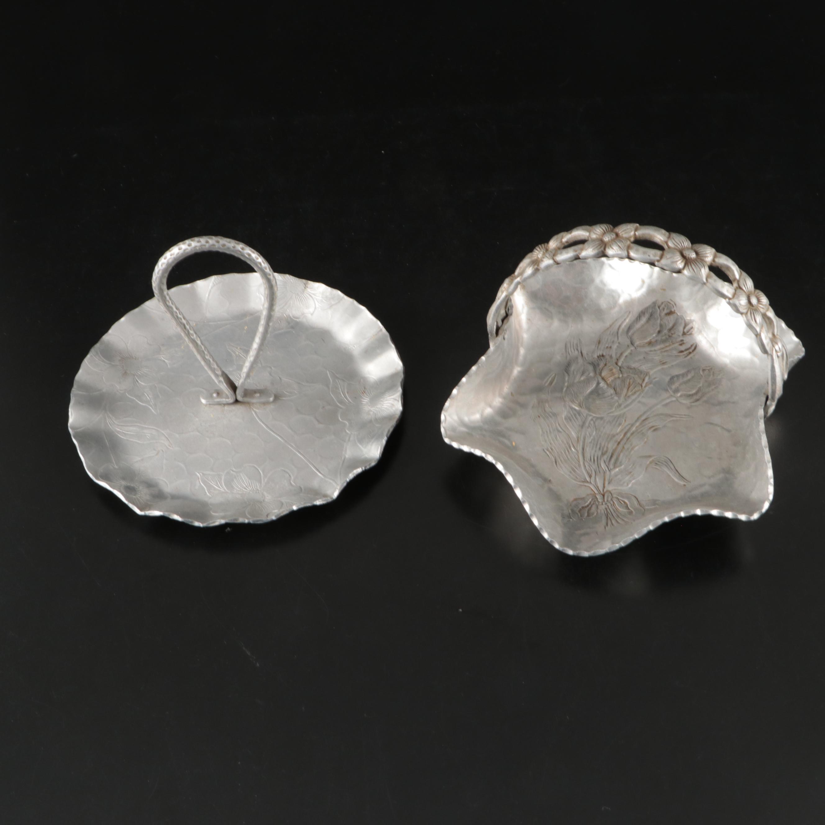 Italian Hammered Aluminum Ice Bucket, Repoussé Coasters and More Metal Serveware