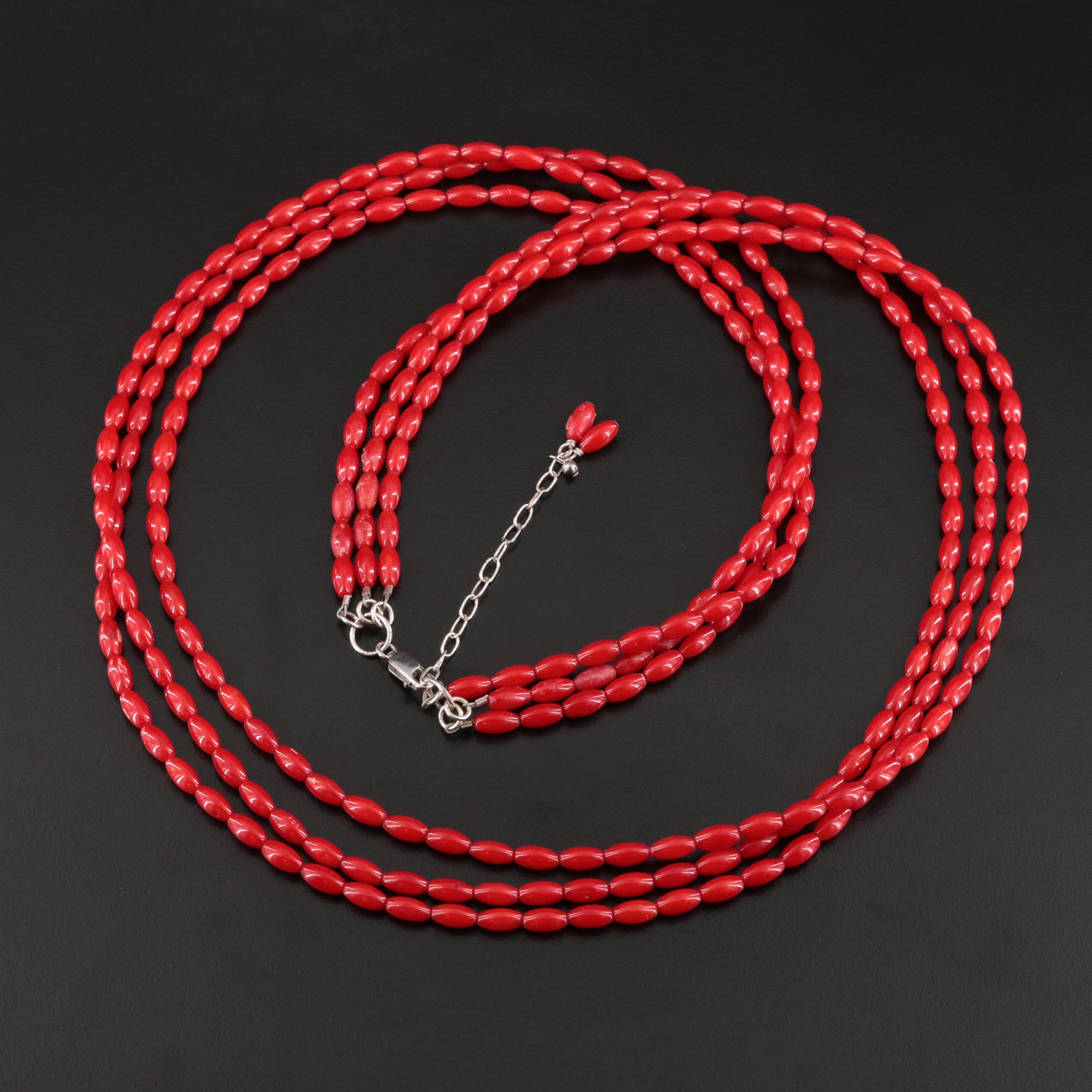 Coral Triple-Strand Necklace with Sterling Clasp