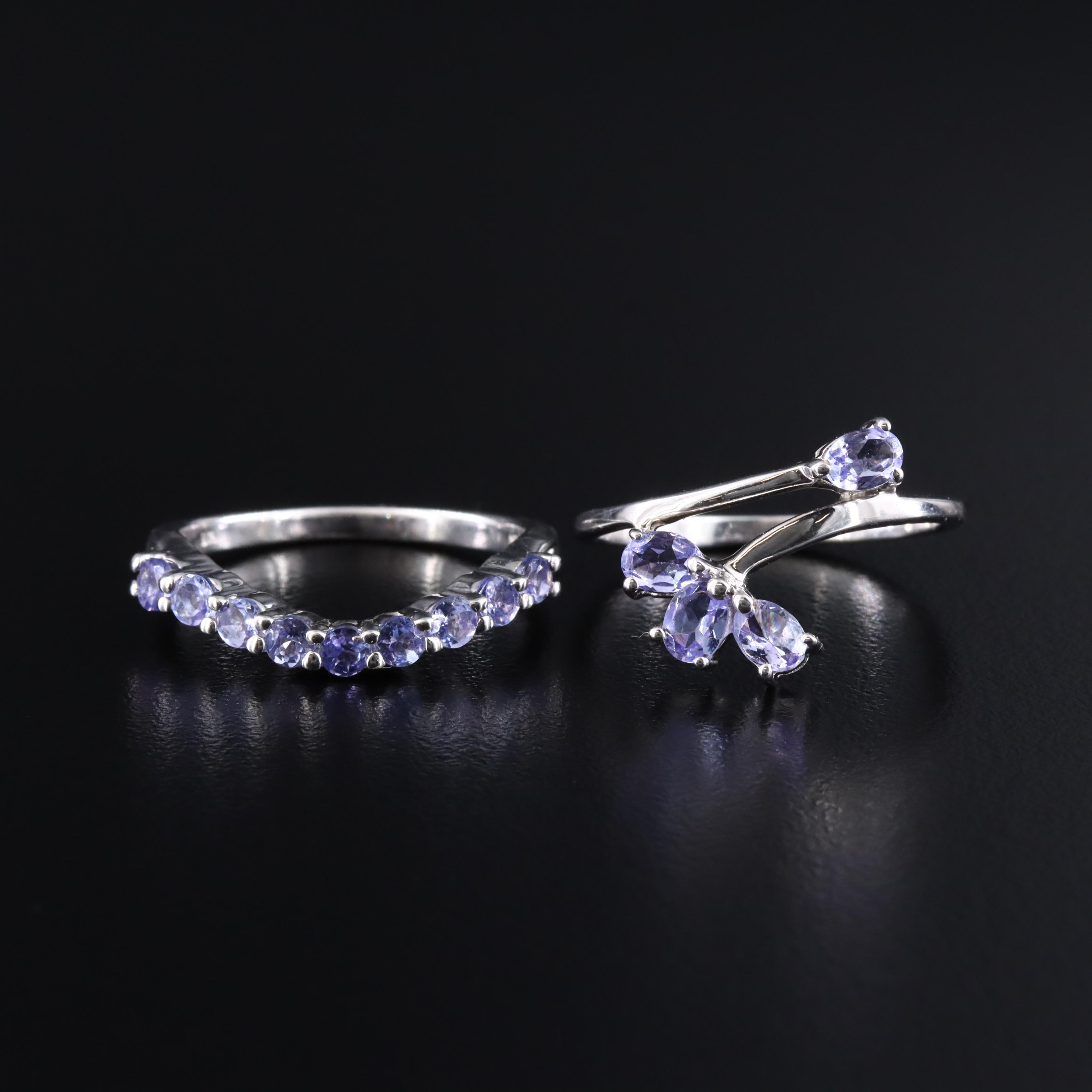 Sterling Tanzanite Contour and Bypass Rings