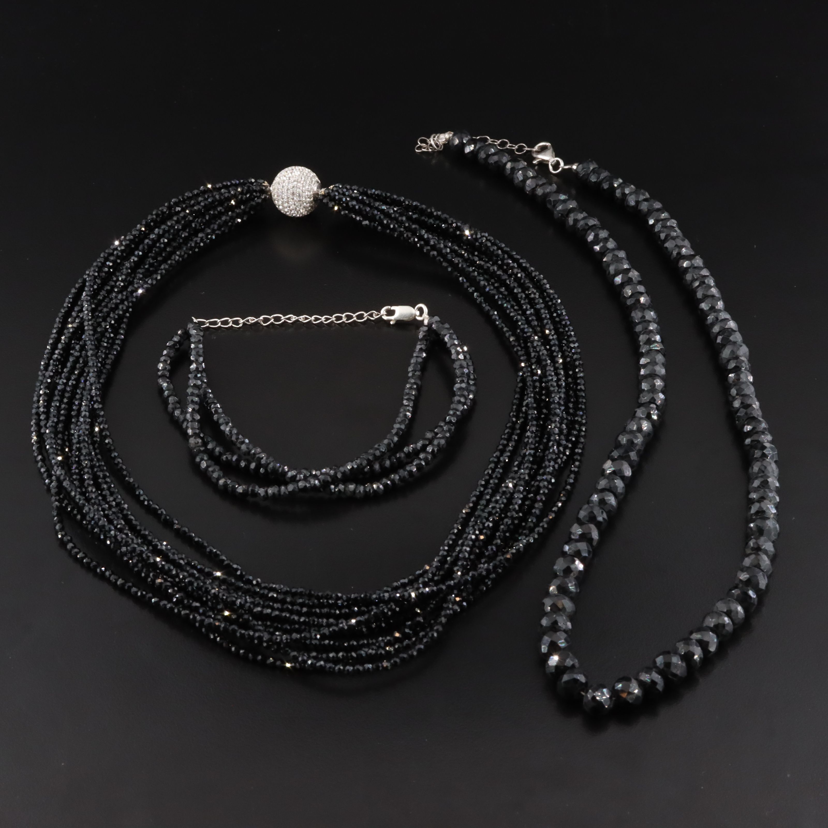 Sterling Black Spinel and CZ Necklaces and Bracelet