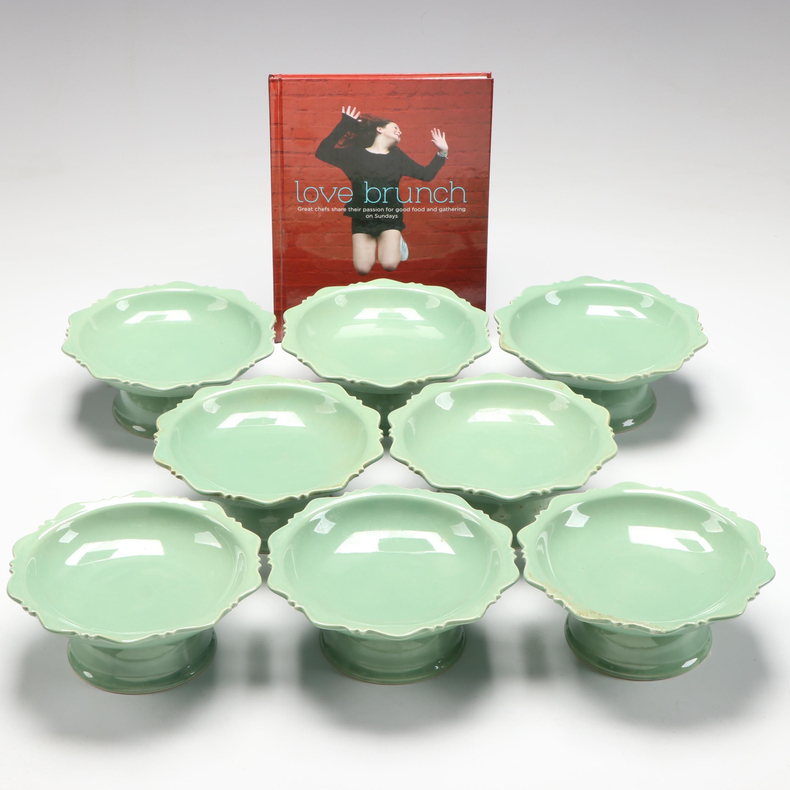 Thai Celadon Pedestal Bowls with "Love Brunch" Cookbook