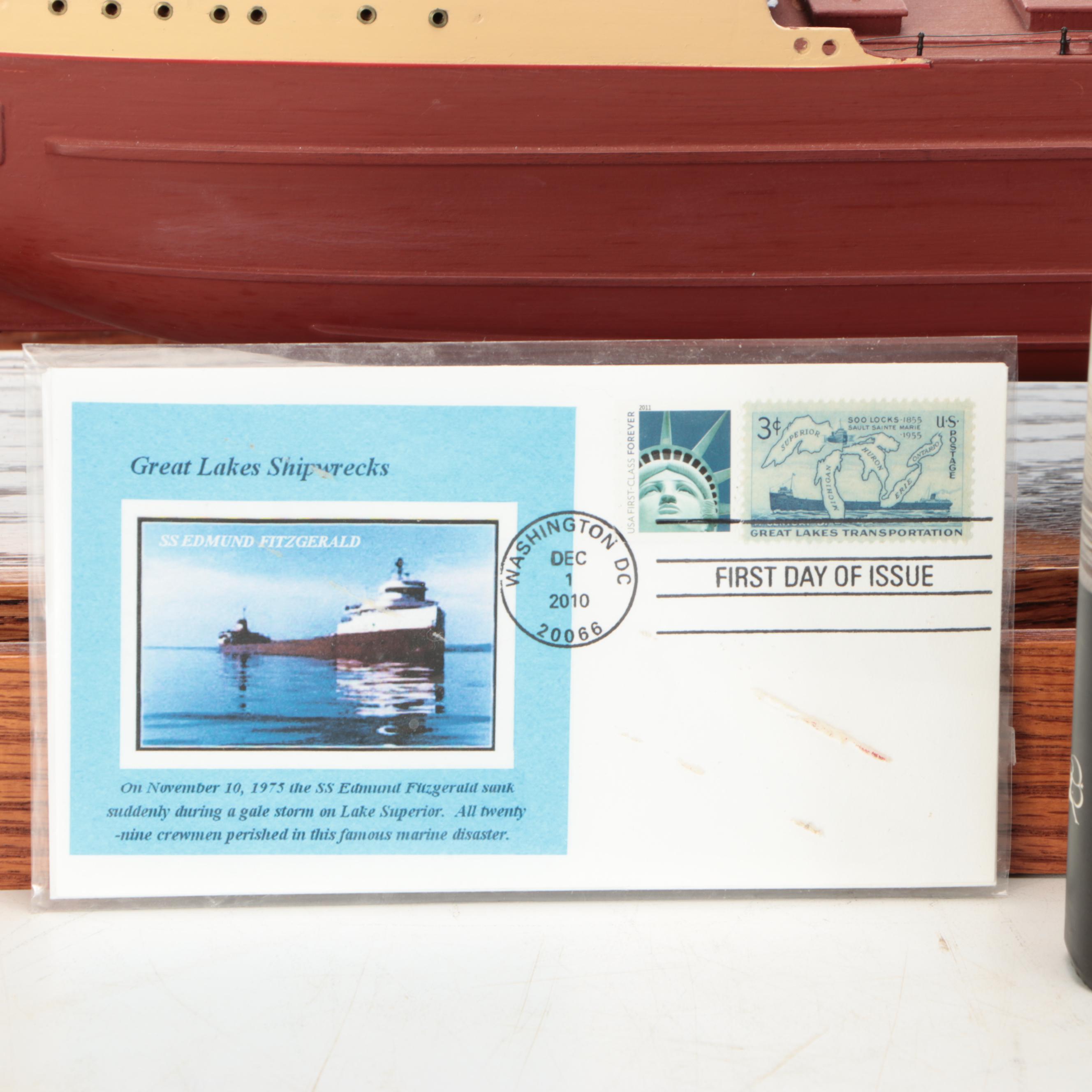 S.S. Edmund Fitzgerald Model Bulk Carrier/Gordon Lightfoot signed ship’s plate