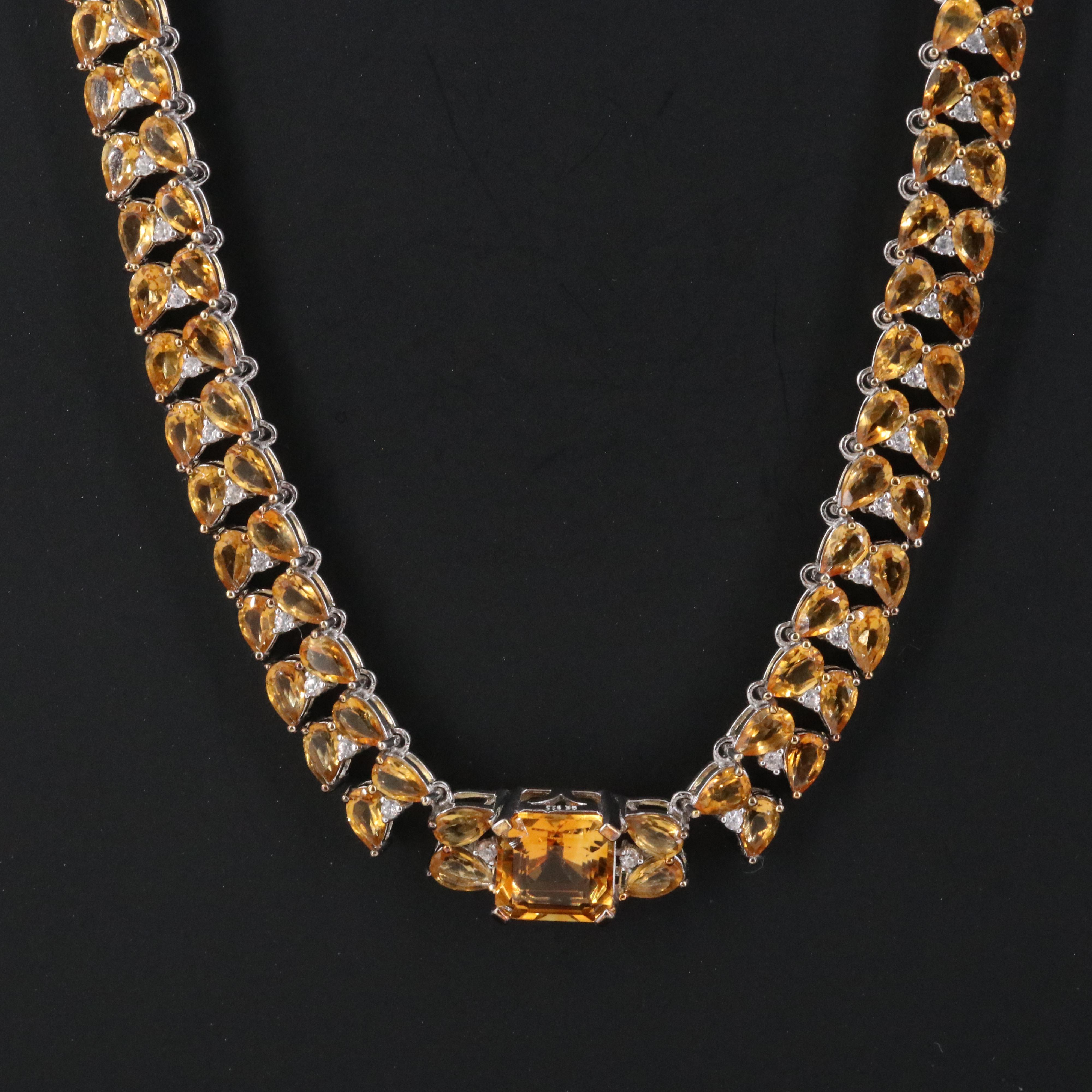 Sterling Citrine and White Zircon Necklace