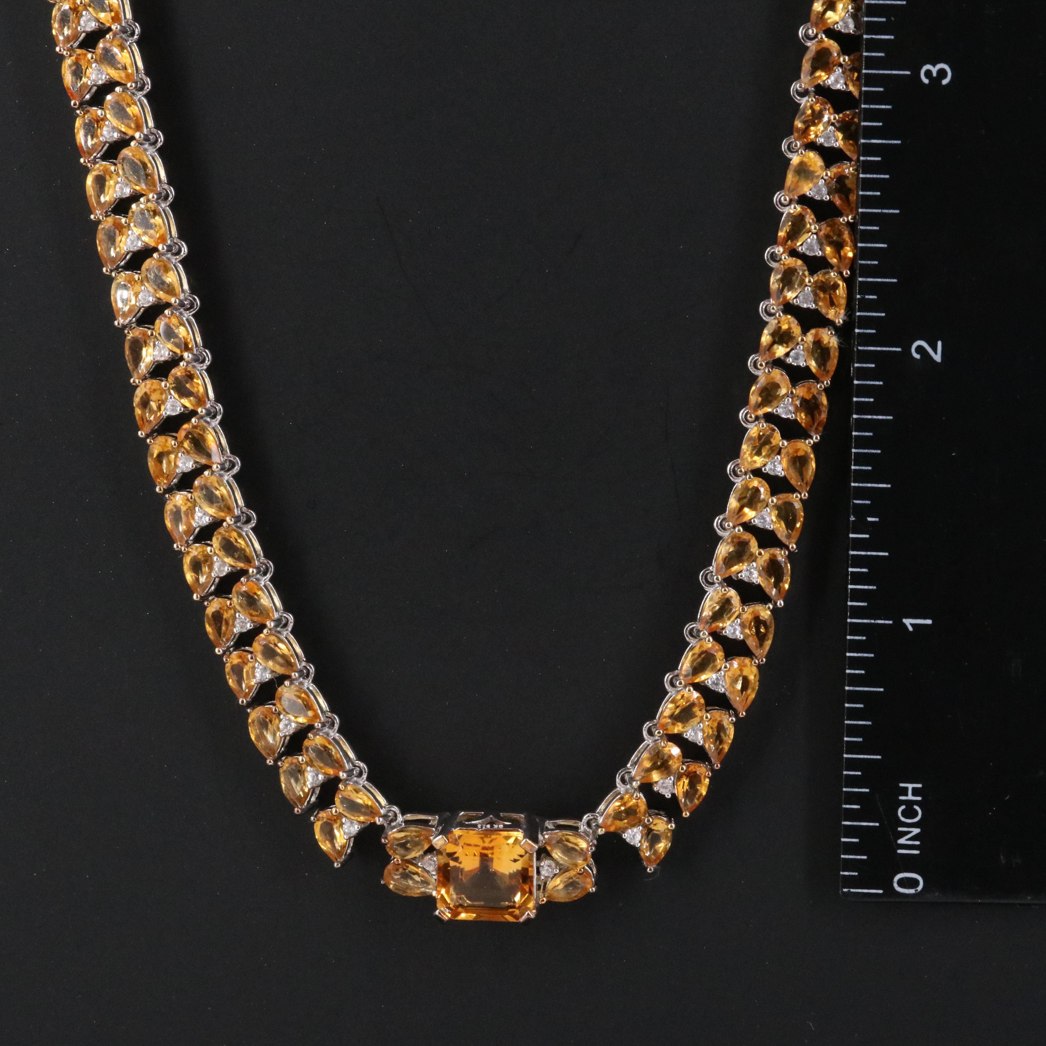 Sterling Citrine and White Zircon Necklace