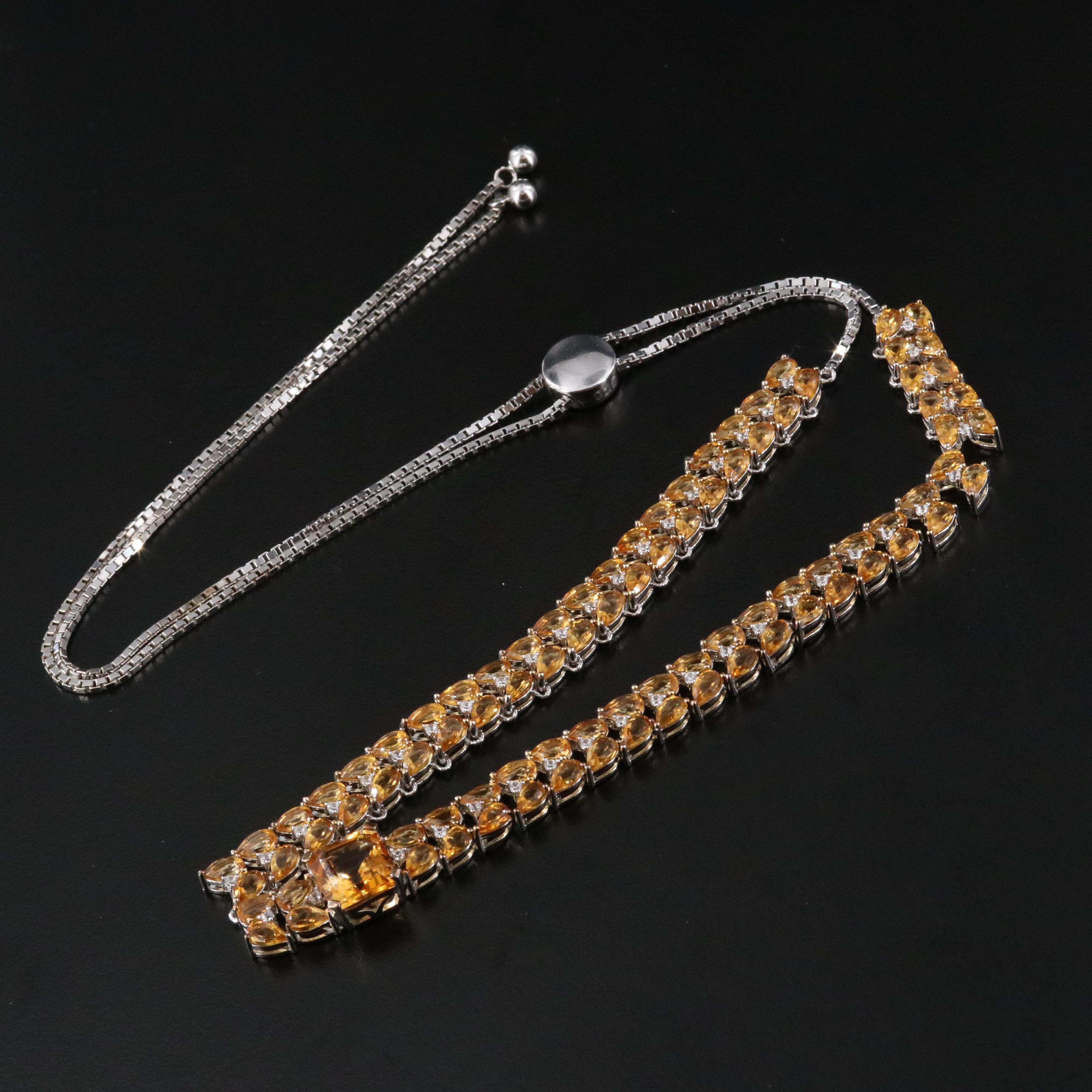 Sterling Citrine and White Zircon Necklace