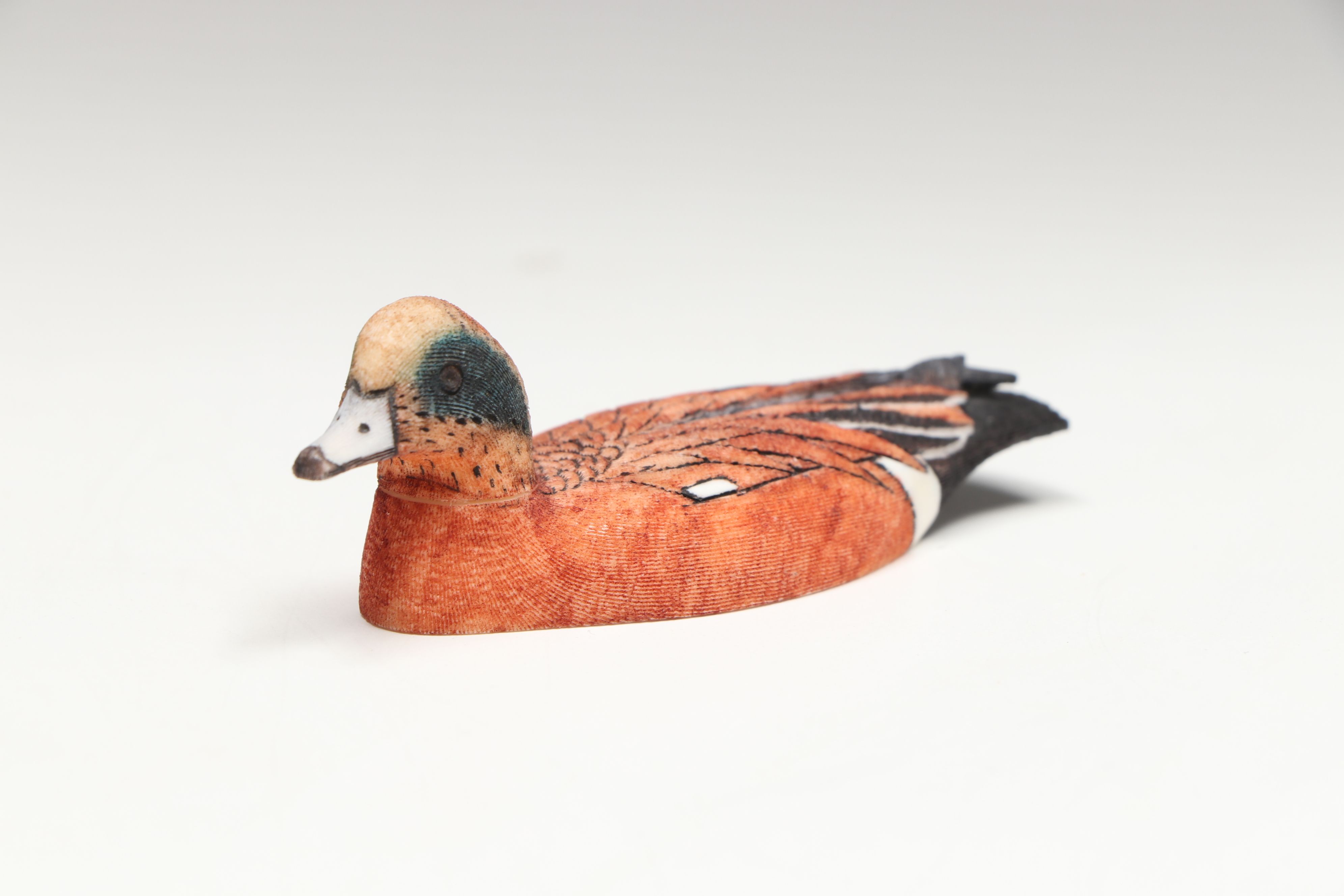 Ted Mayac Jr. Inuit Hand-Painted Carved Walrus Ivory Duck Figures