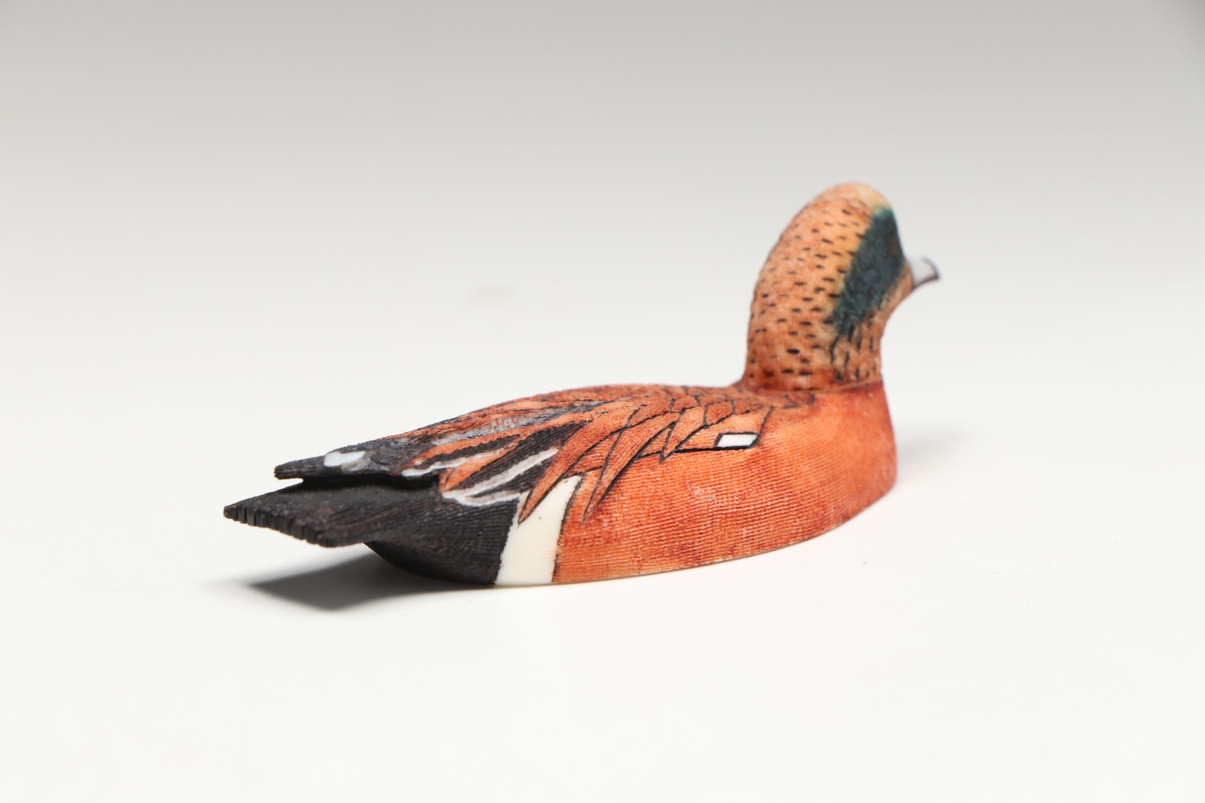 Ted Mayac Jr. Inuit Hand-Painted Carved Walrus Ivory Duck Figures