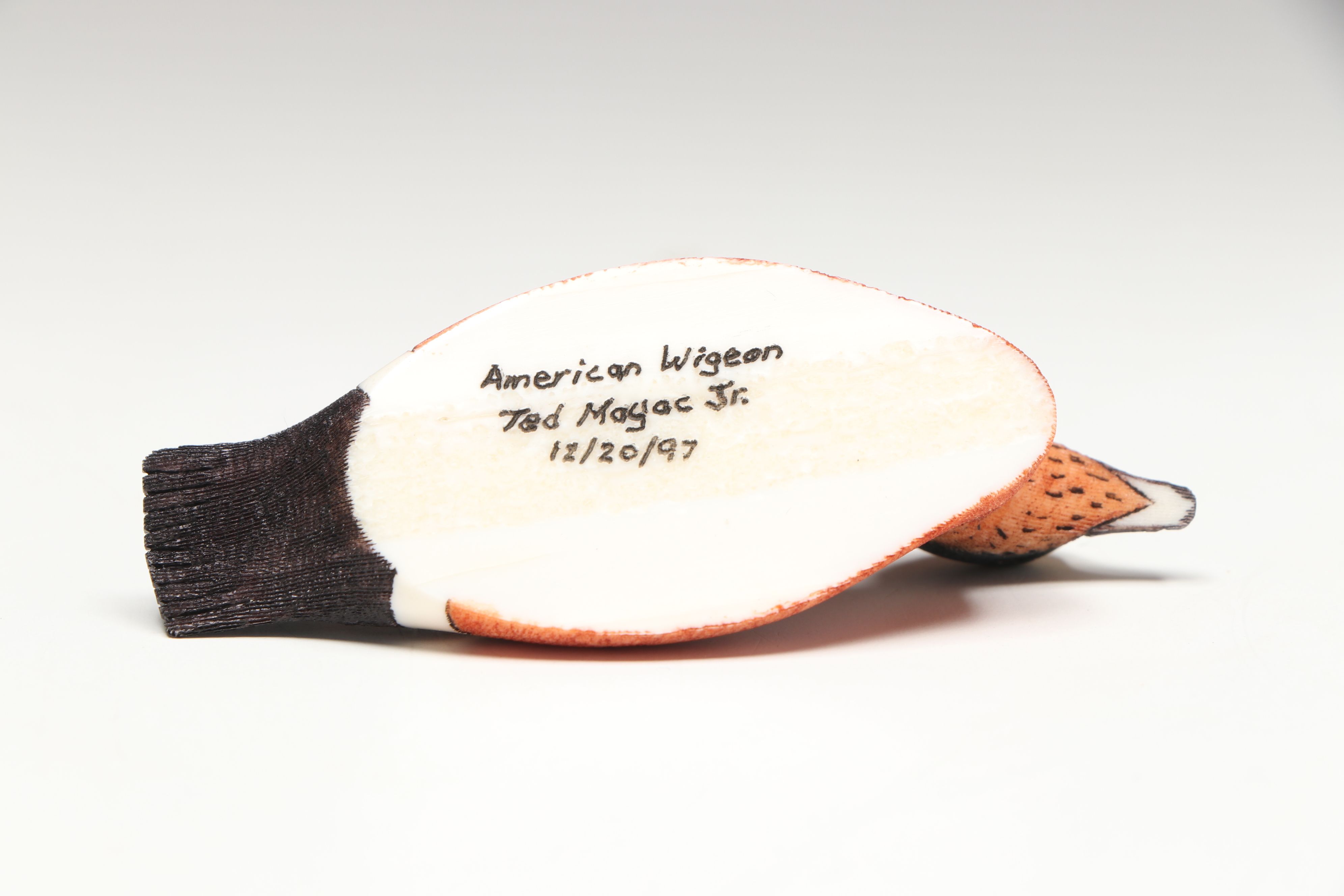 Ted Mayac Jr. Inuit Hand-Painted Carved Walrus Ivory Duck Figures