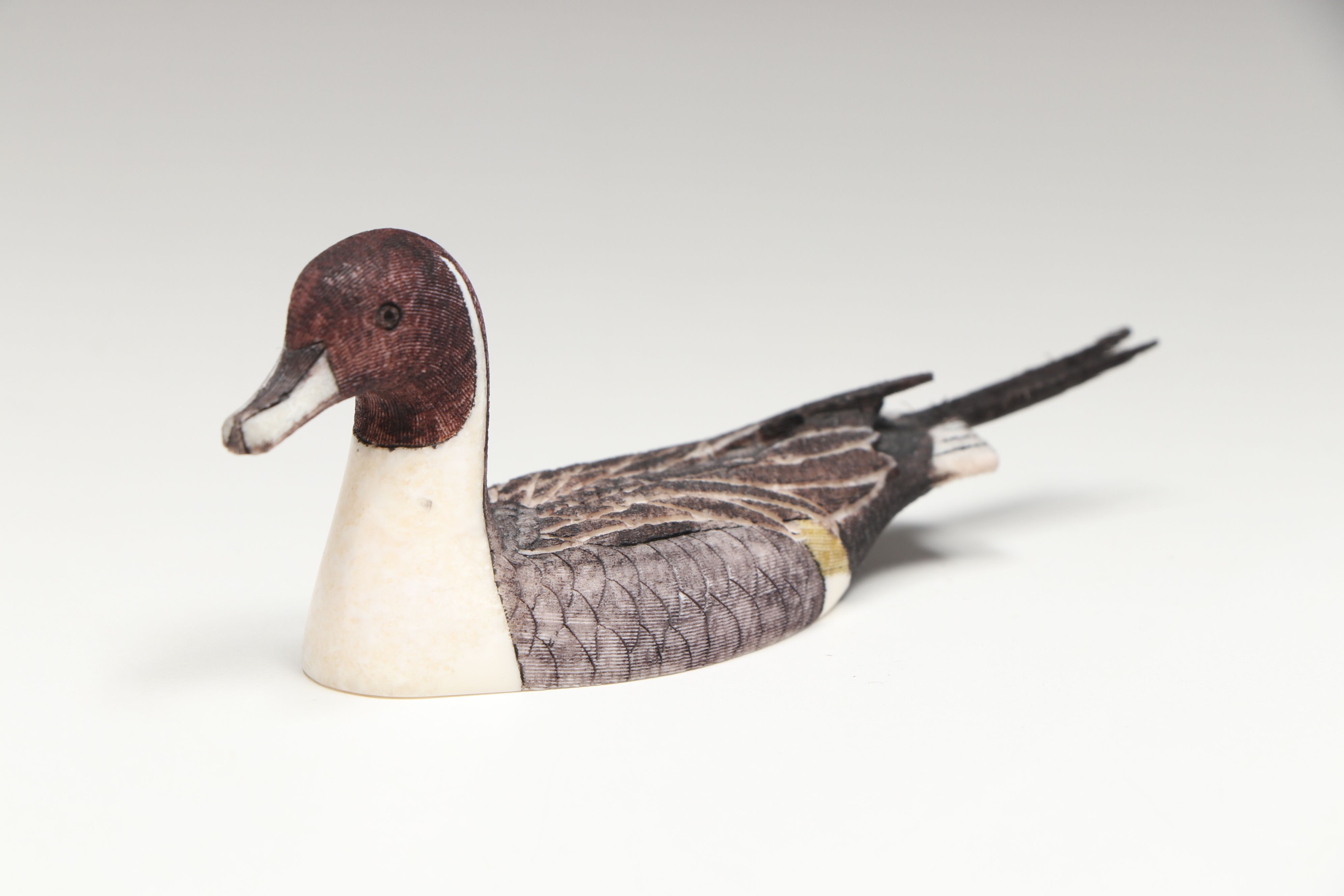 Ted Mayac Jr. Inuit Hand-Painted Carved Walrus Ivory Duck Figures