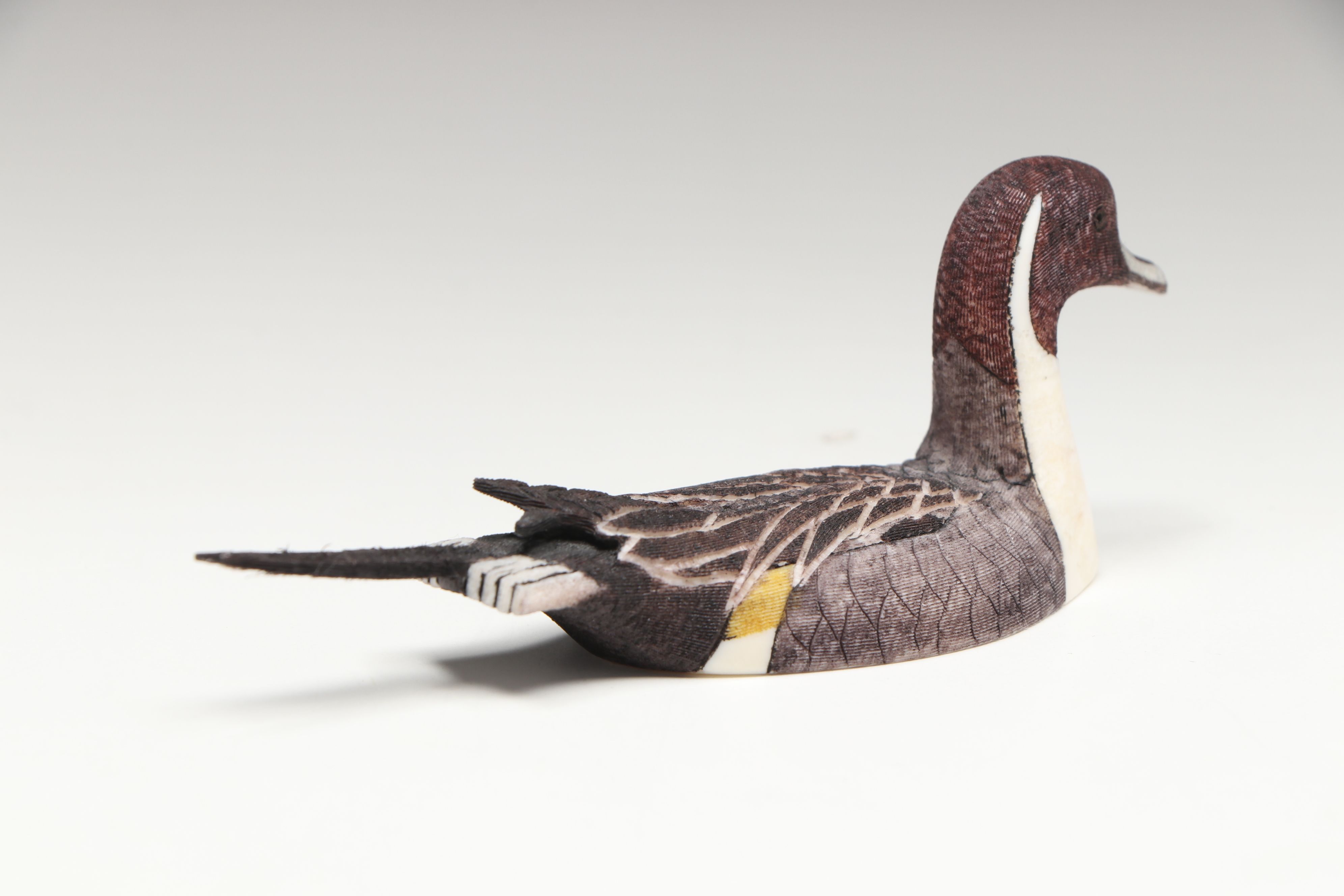 Ted Mayac Jr. Inuit Hand-Painted Carved Walrus Ivory Duck Figures