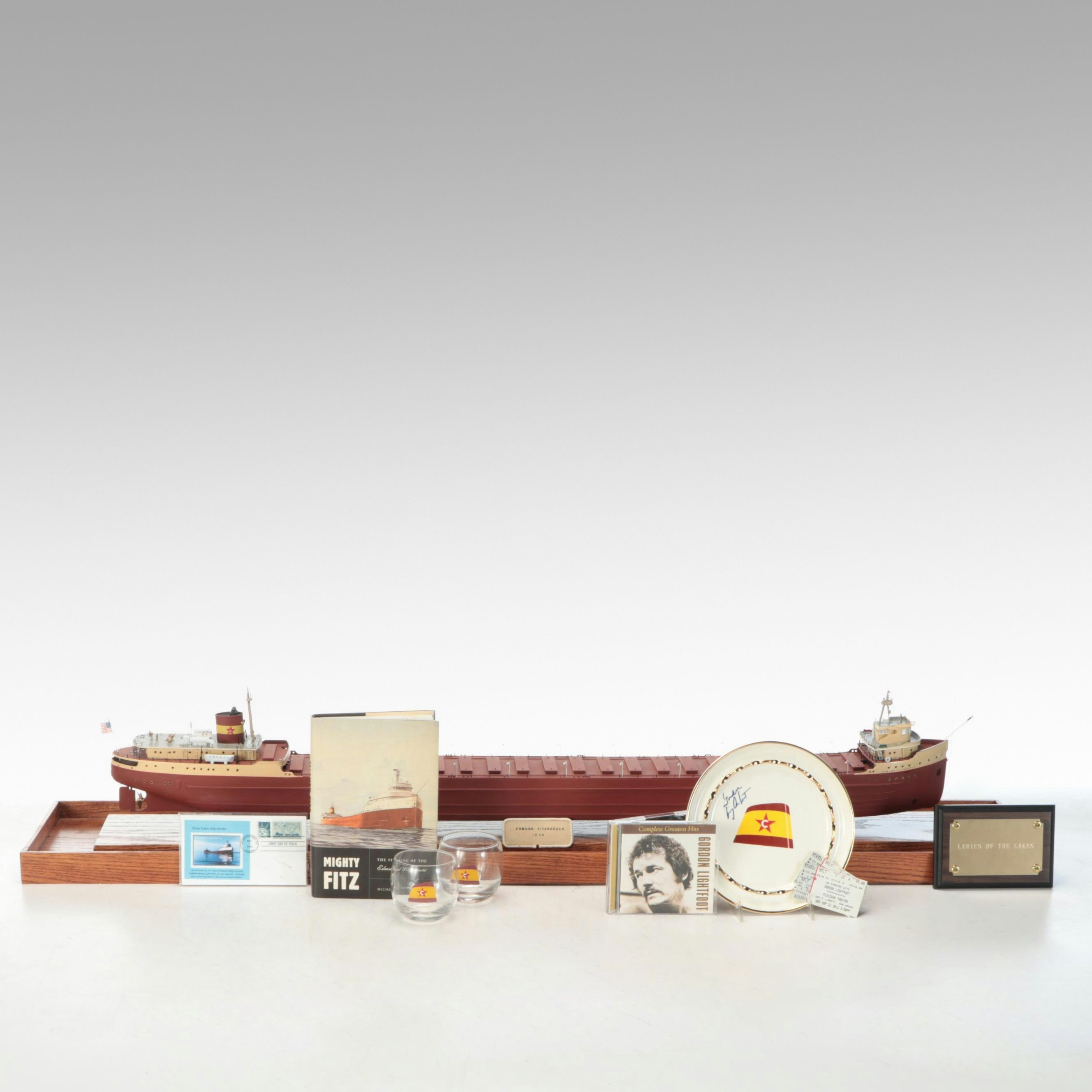 S.S. Edmund Fitzgerald Model Bulk Carrier/Gordon Lightfoot signed ship’s plate