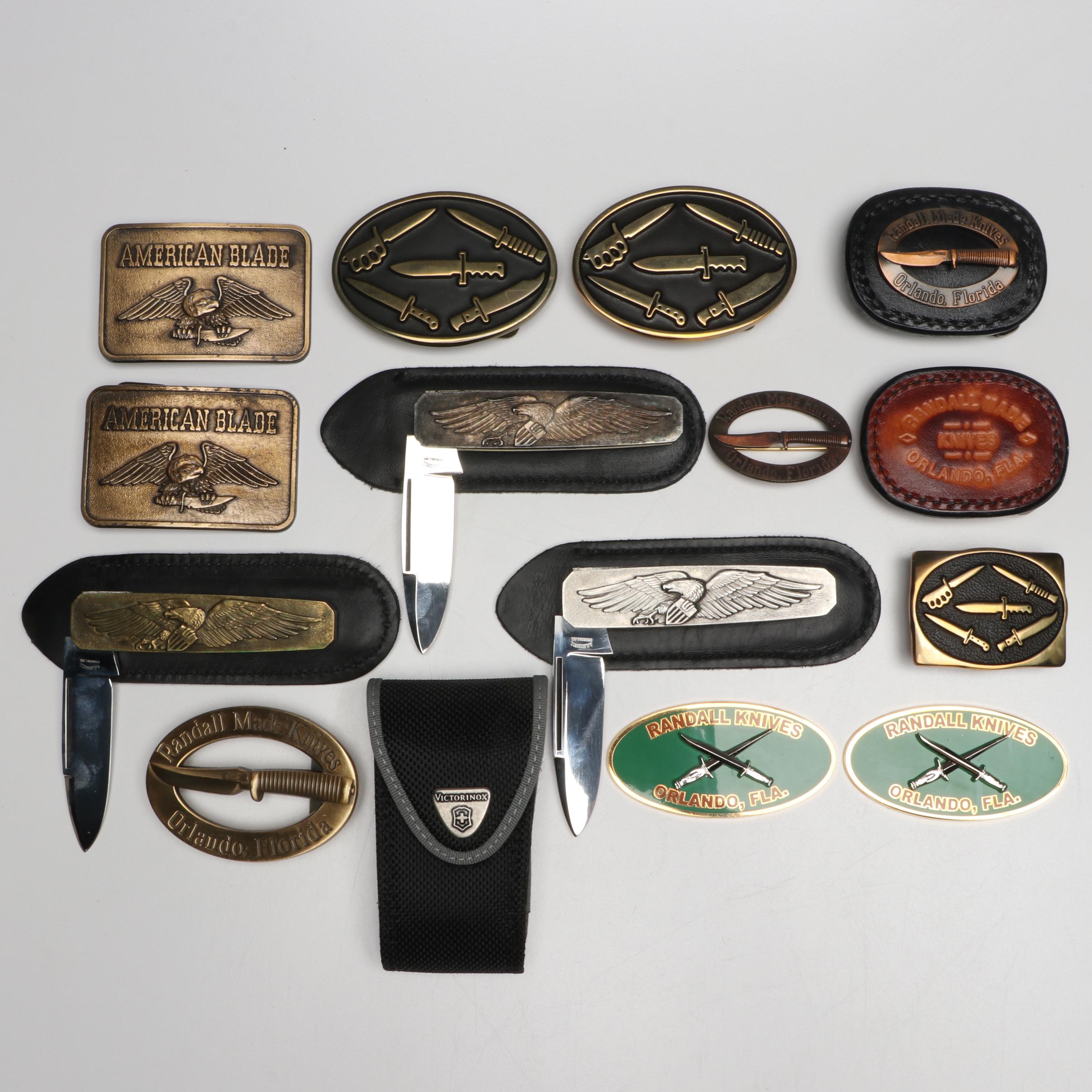 Randall, American Blade with Other Belt Buckles and Folding Knives