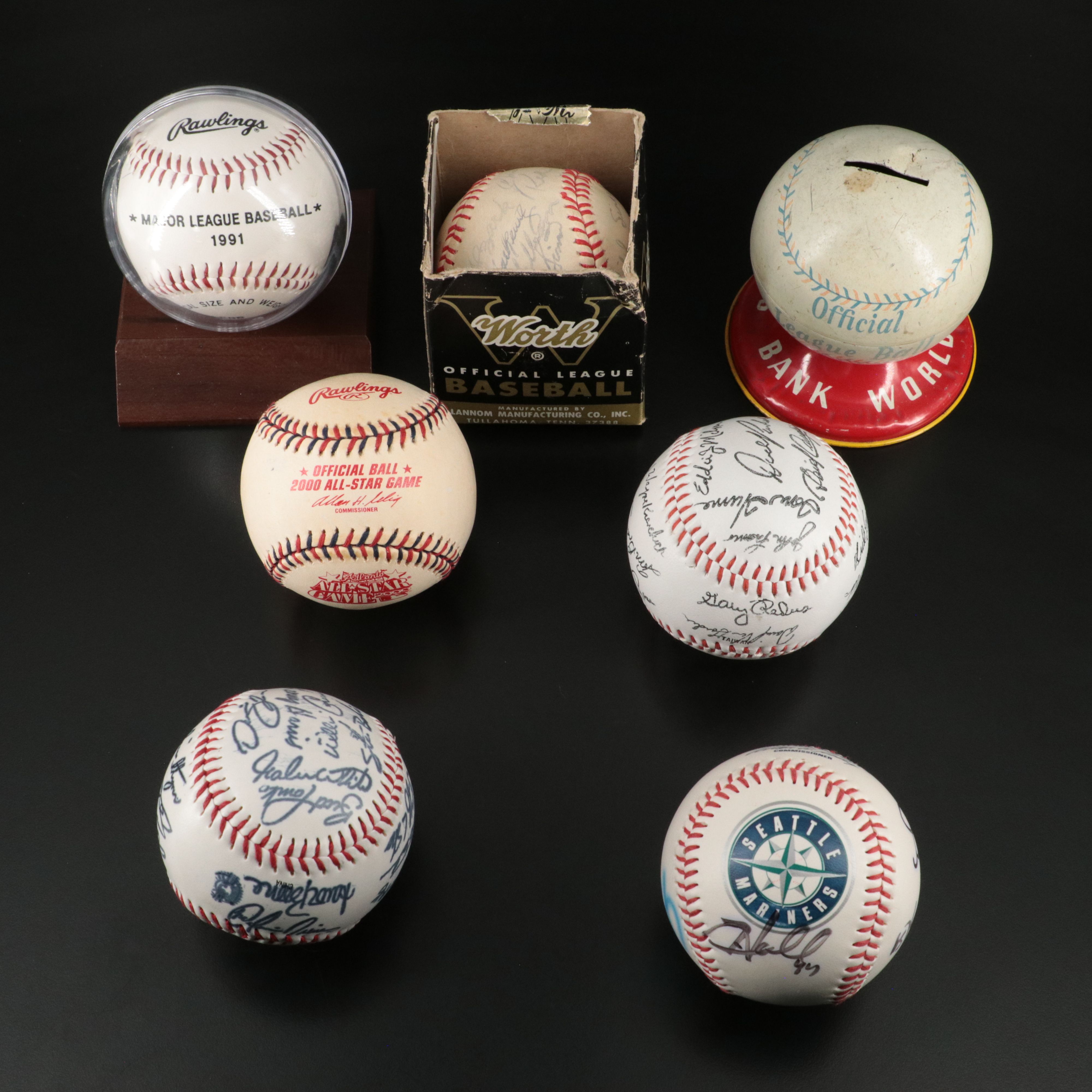 Two Signed Baseballs with Multiple Signatures, and Souvenir Baseballs