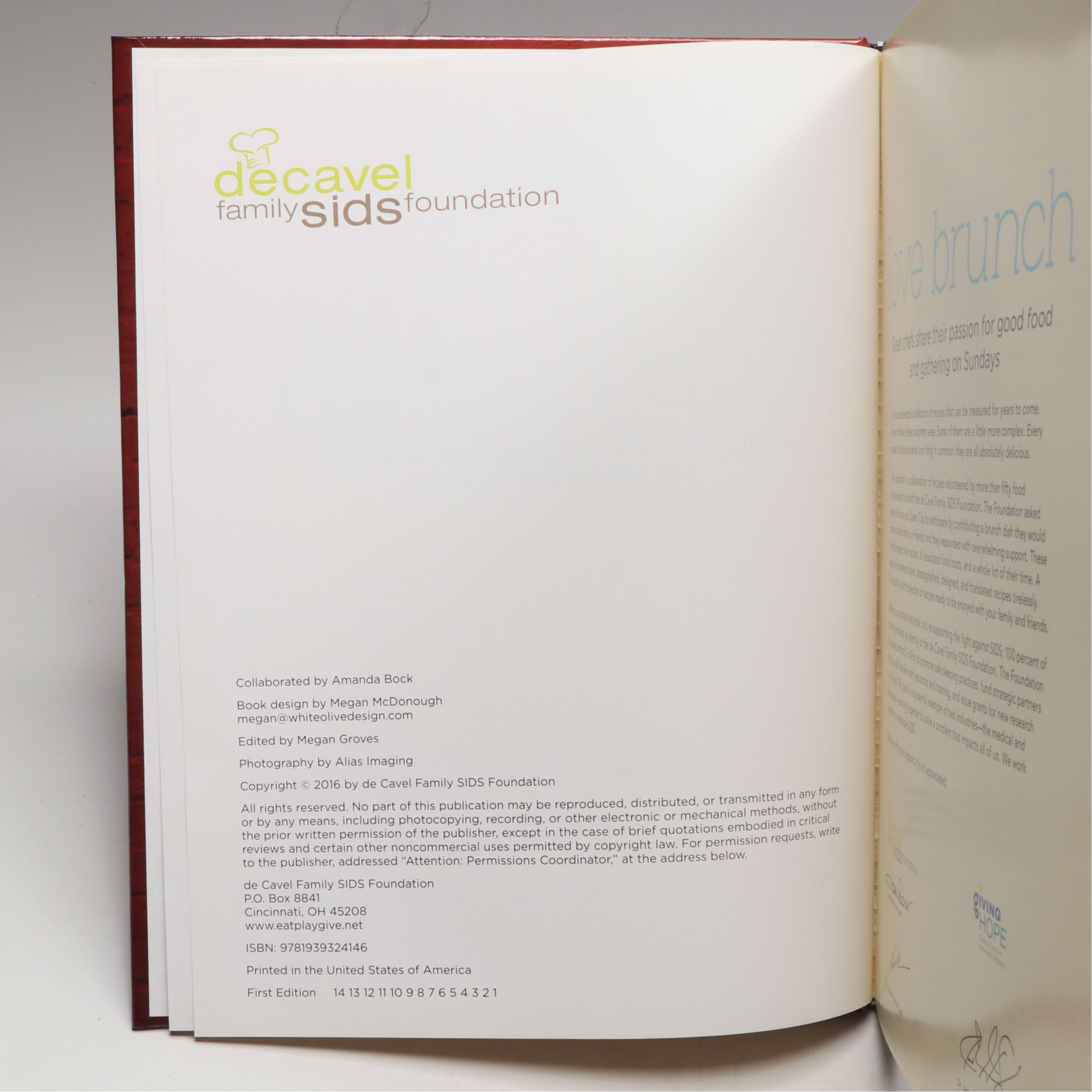 First Edition "Love Brunch" Cookbooks Collaborated by Amanda Bock, 2016