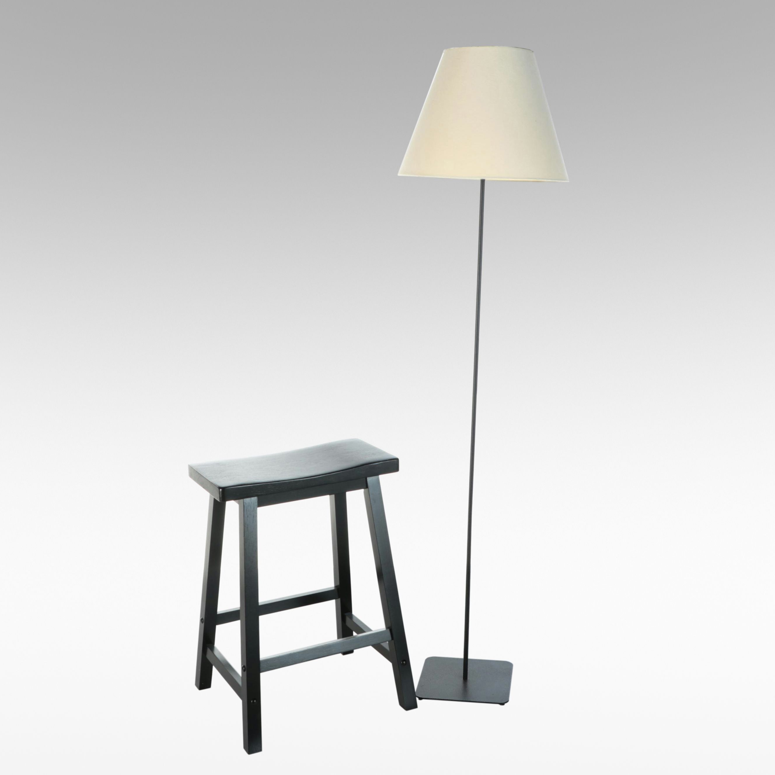 Luceplan Costanza Style Floor Lamp & Saddle Seat Stool, Late 20th Century