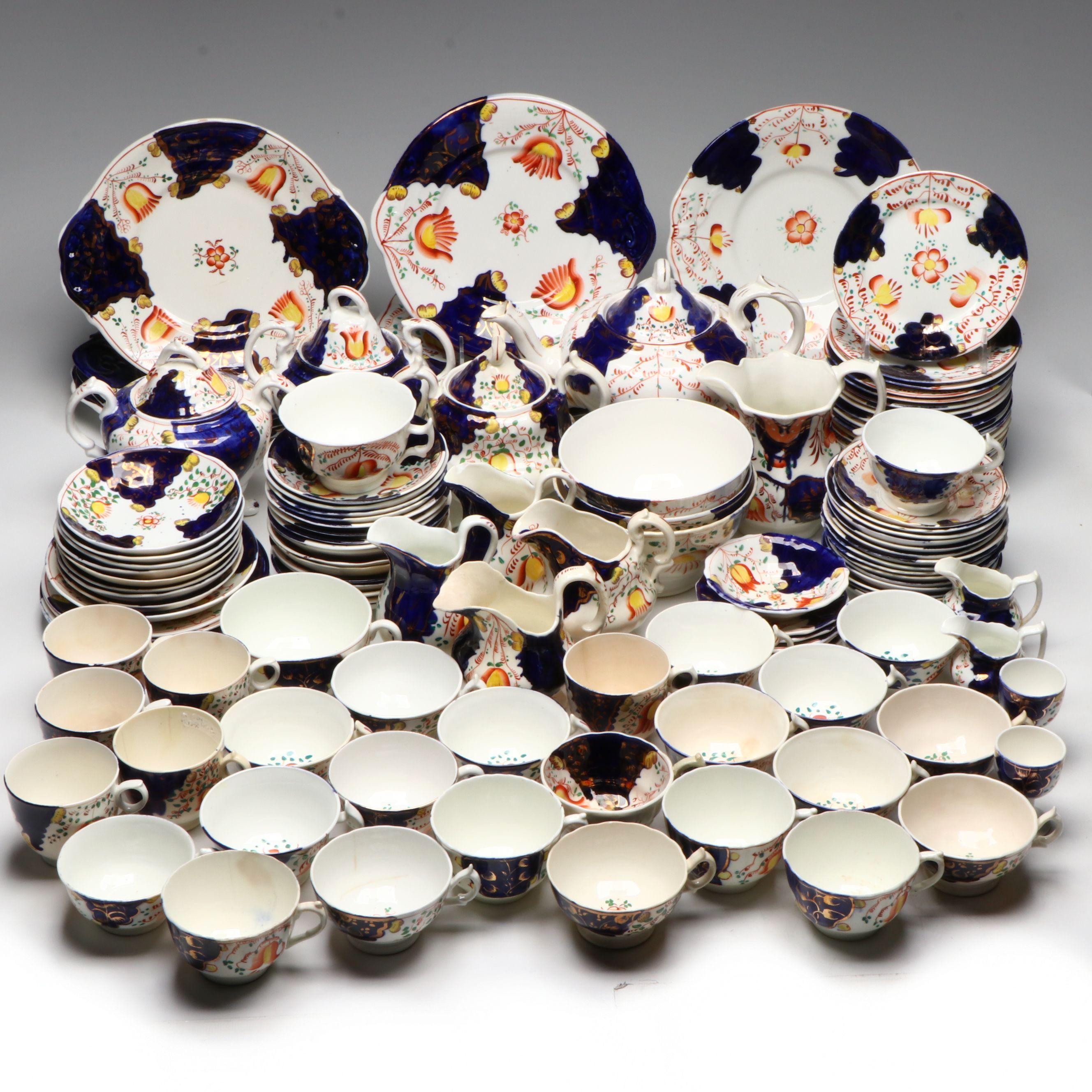 English Gaudy Welsh Tulip Dinnerware and Serving Pieces