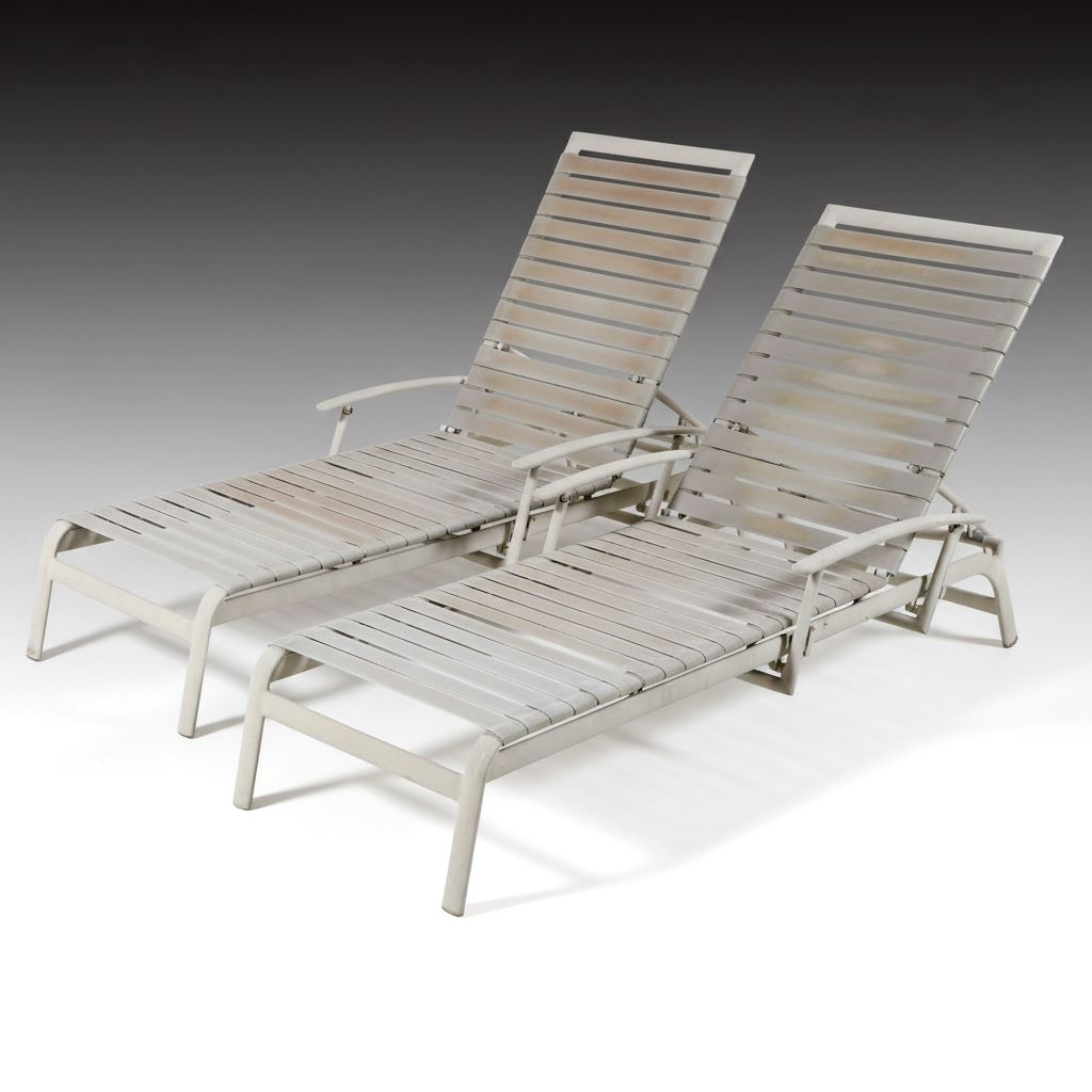 Pair of PVC Strap and Powder Coated Aluminum Chaise Lounges