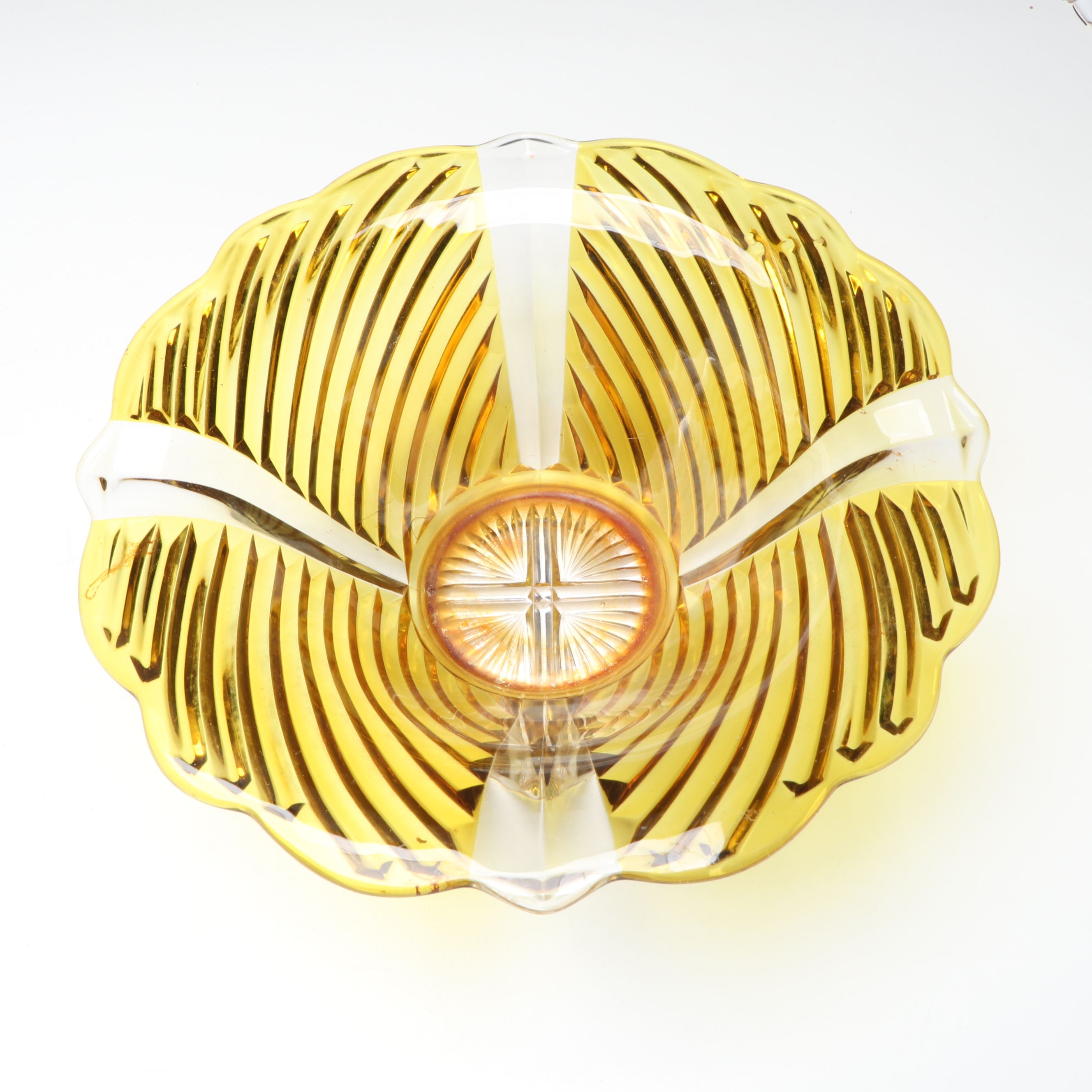 Federal Glass "Golden Glow" and Diana" Bowls and Platters with Centerpiece