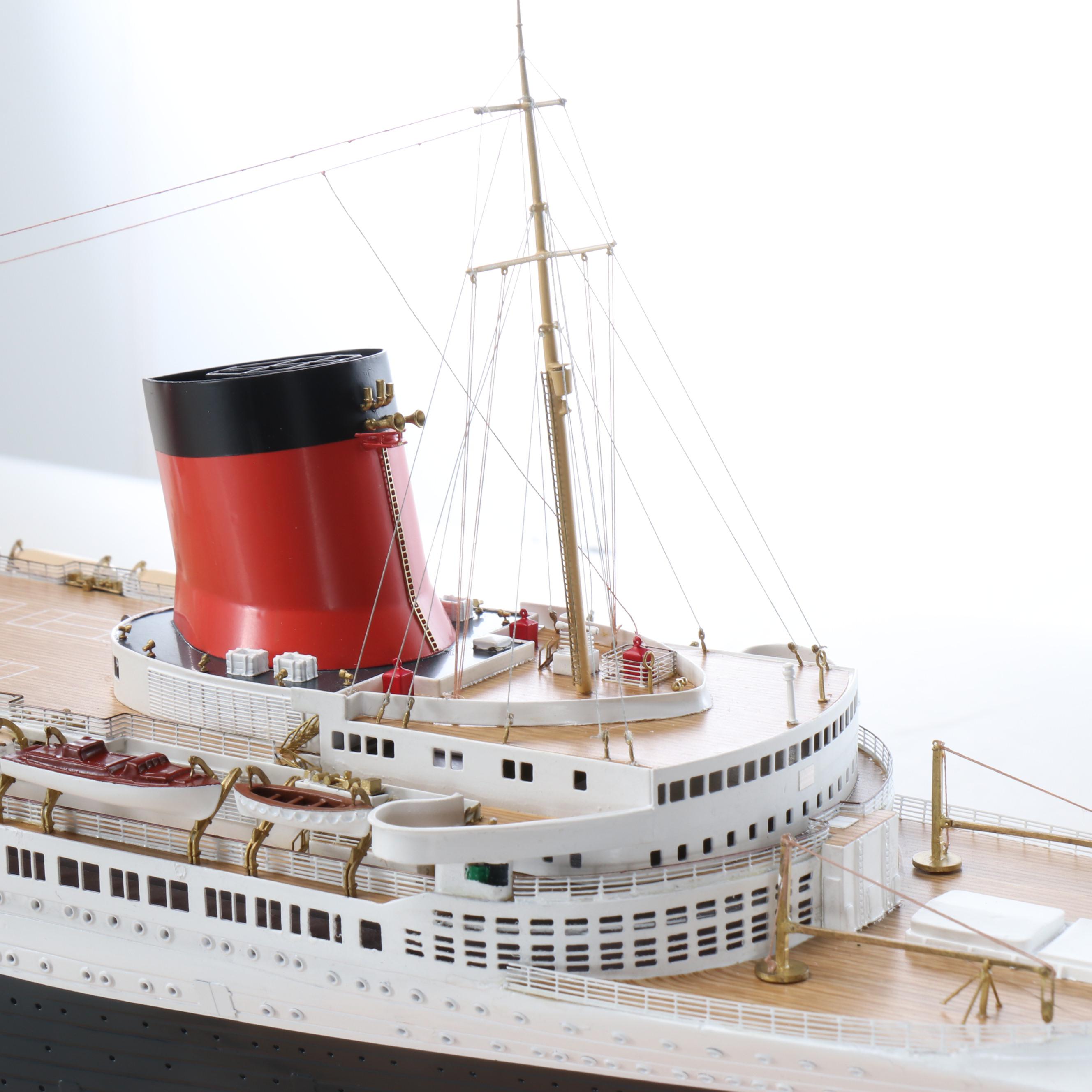 Handcrafted "S.S. Normandie" Wooden 1:350 Scale Model Ship